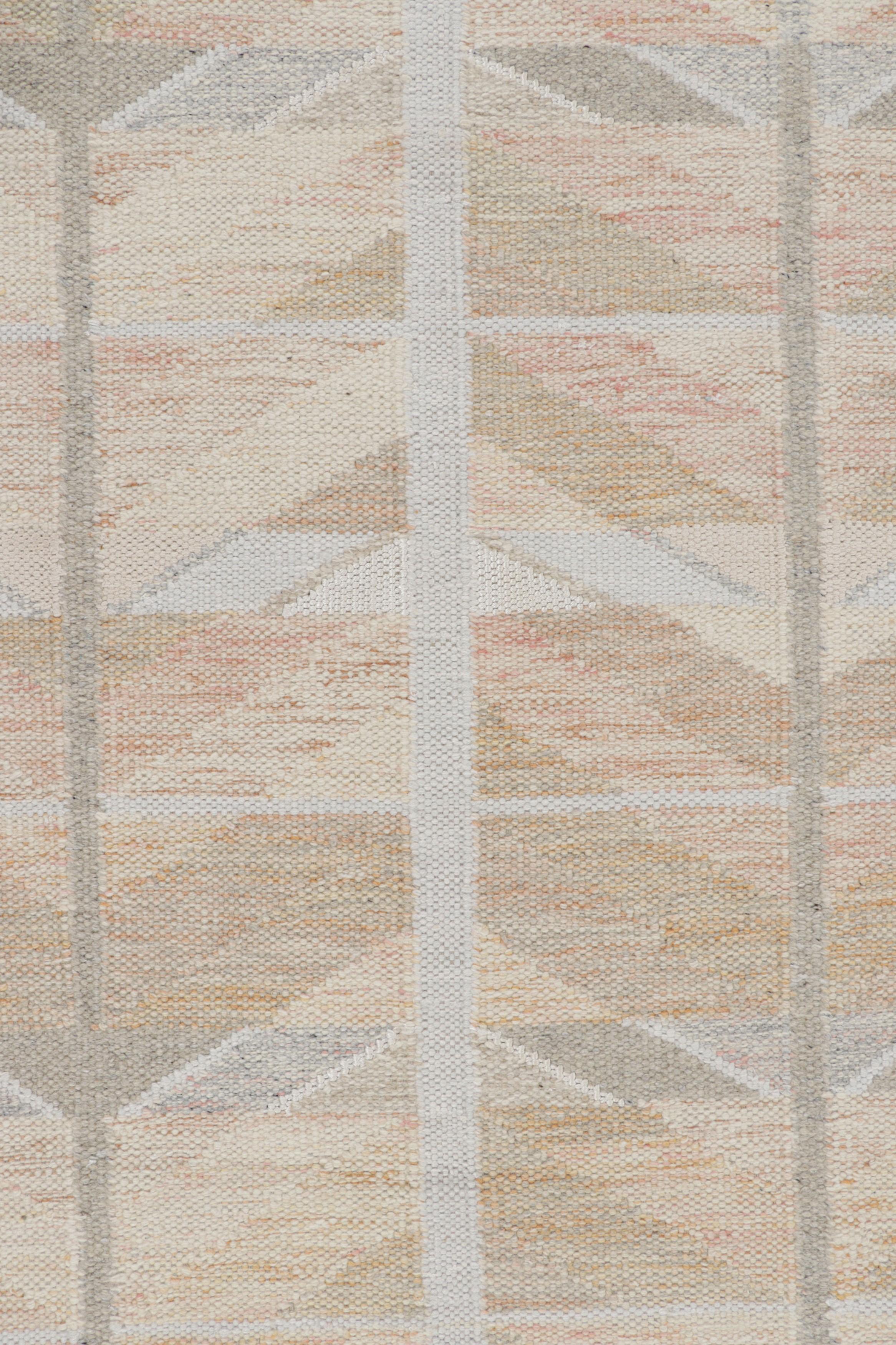 Modern Rug & Kilim’s Oversized Scandinavian Style Rug in Peach with Geometric Patterns For Sale