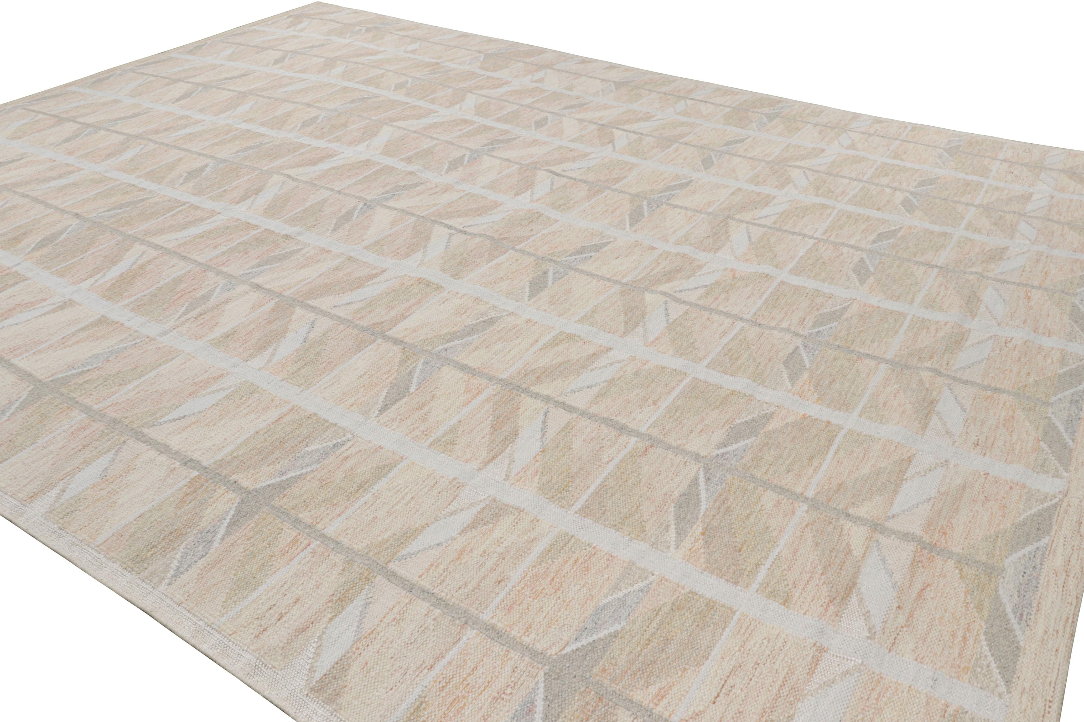 Hand-Woven Rug & Kilim’s Oversized Scandinavian Style Rug in Peach with Geometric Patterns For Sale