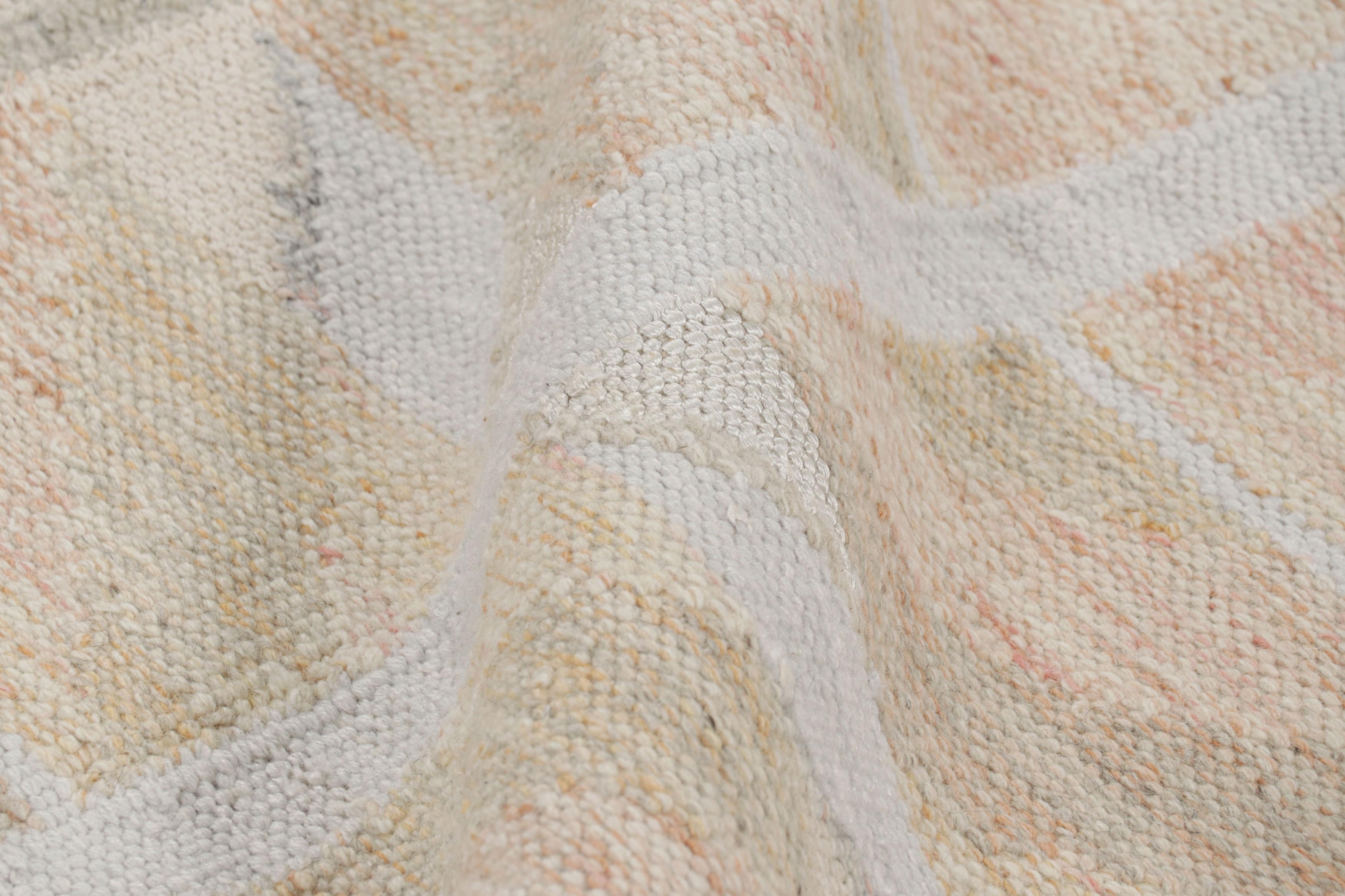 Contemporary Rug & Kilim’s Oversized Scandinavian Style Rug in Peach with Geometric Patterns For Sale