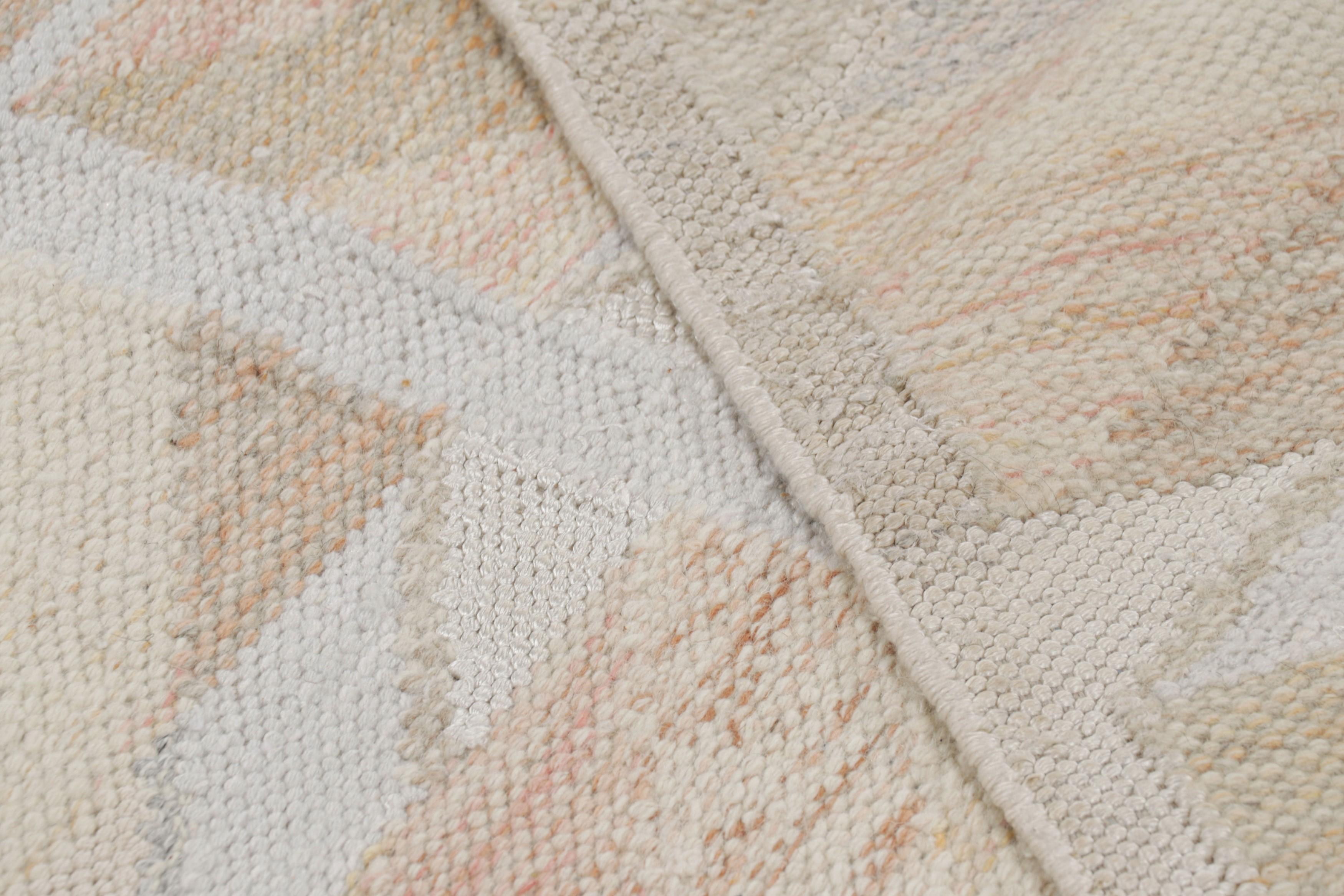 Wool Rug & Kilim’s Oversized Scandinavian Style Rug in Peach with Geometric Patterns For Sale