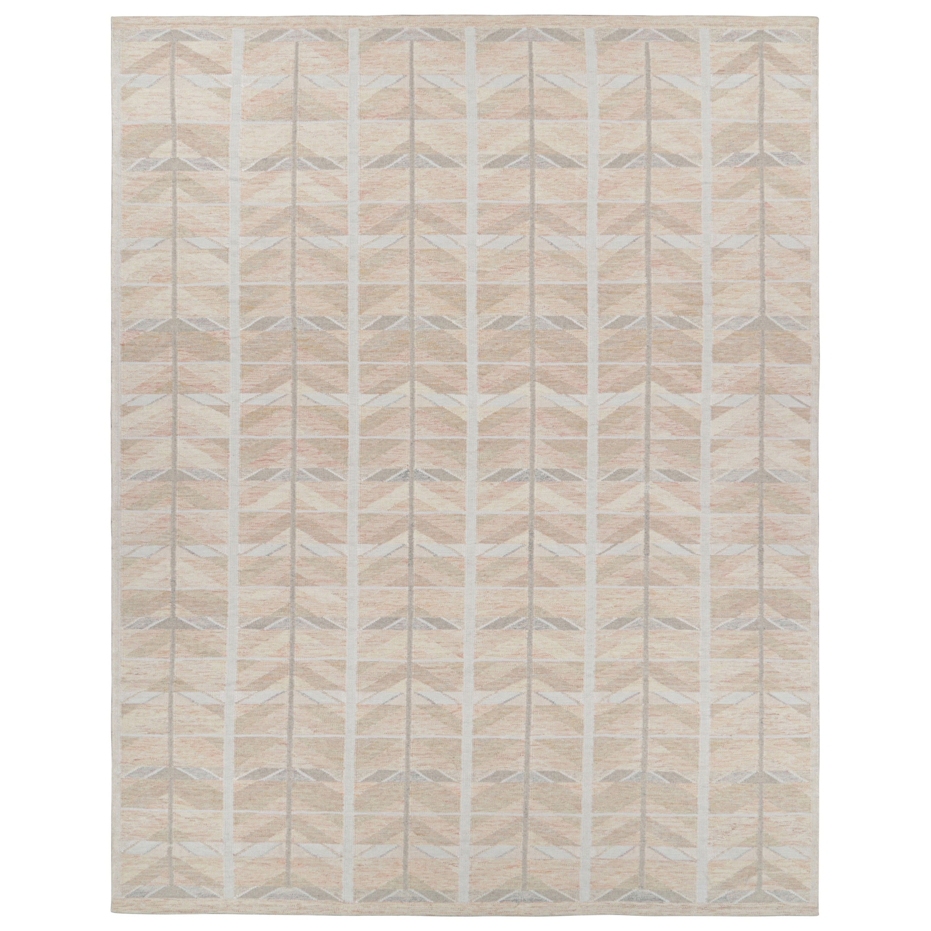 Rug
Kilim
s übergroßer Teppich im skandinavischen Stil in Pfirsich mit geometrischen Mustern