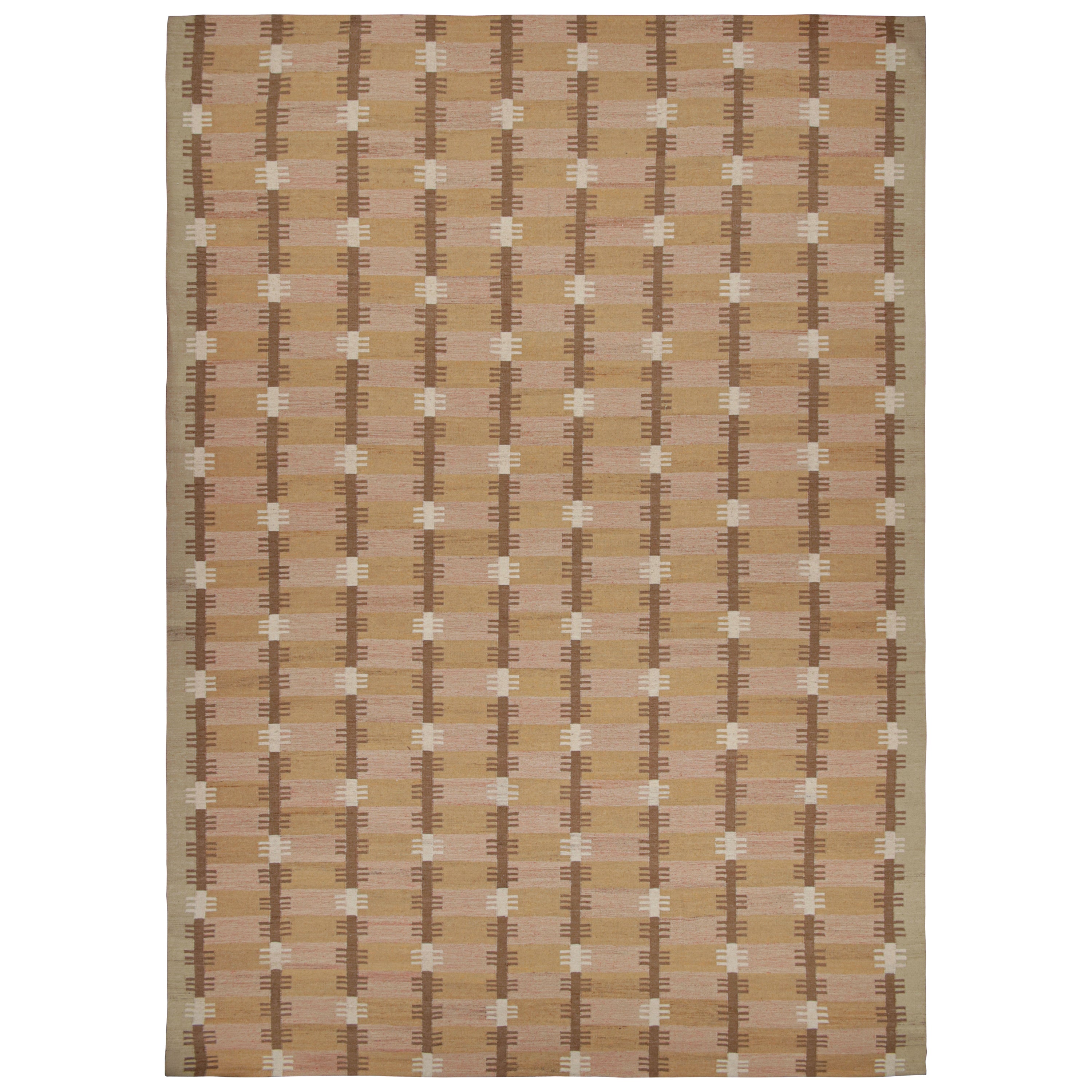 Rug & Kilim's übergroßer Teppich im skandinavischen Stil in Rosa mit geometrischen Mustern