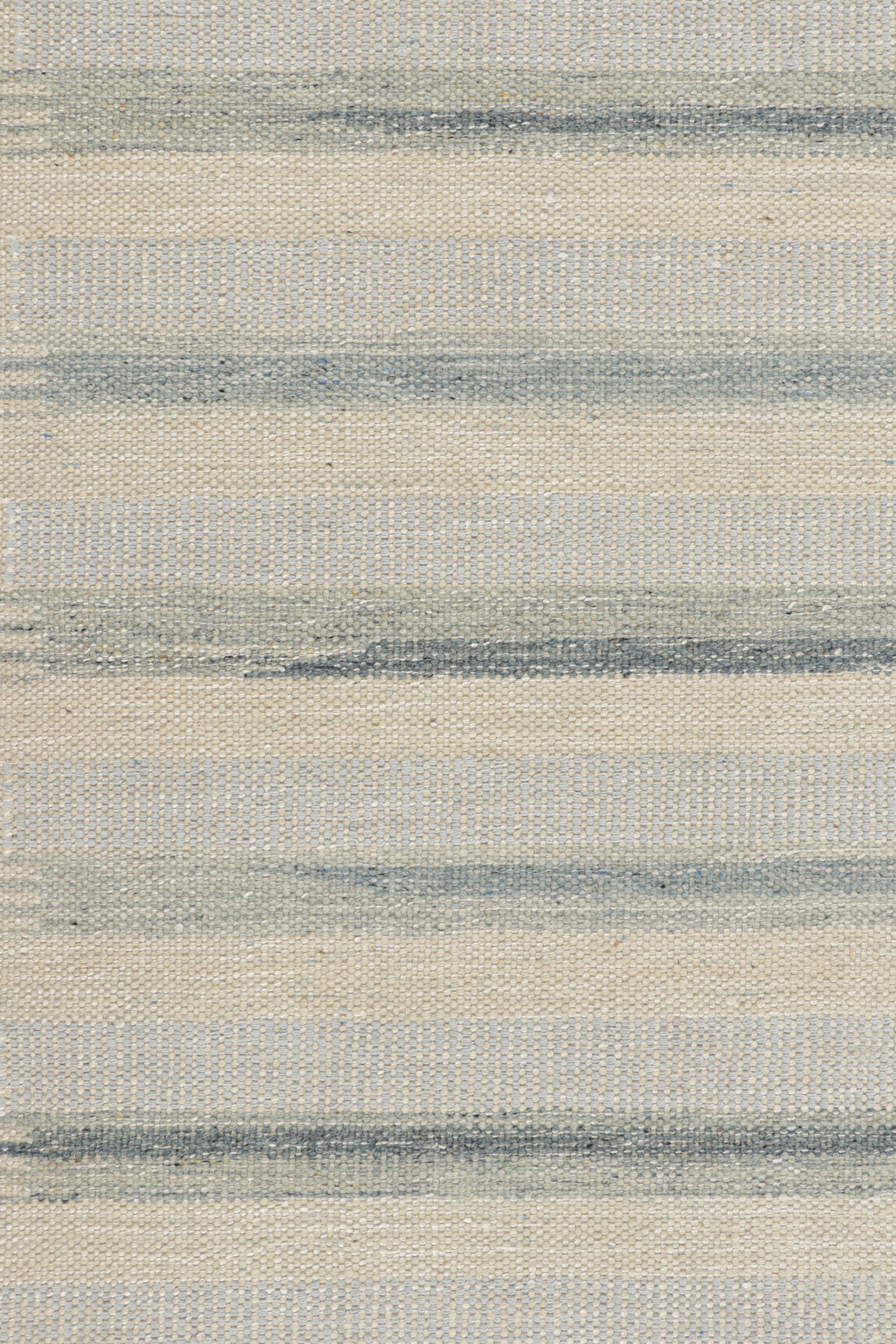 Modern Rug & Kilim's Oversized Scandinavian Style Rug in White and Blue Stripes For Sale