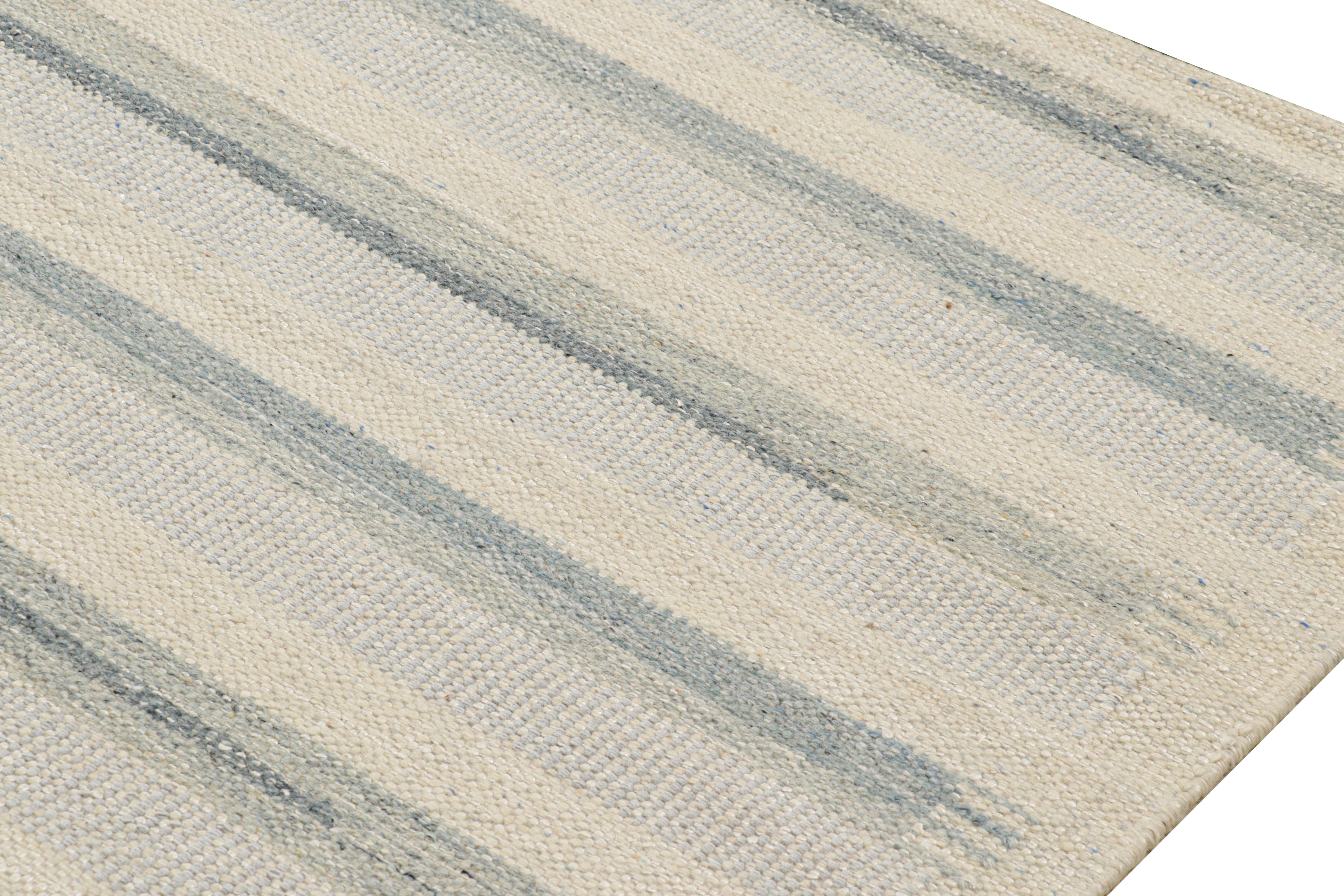 Rug & Kilim's Oversized Scandinavian Style Rug in White and Blue Stripes In New Condition For Sale In Long Island City, NY