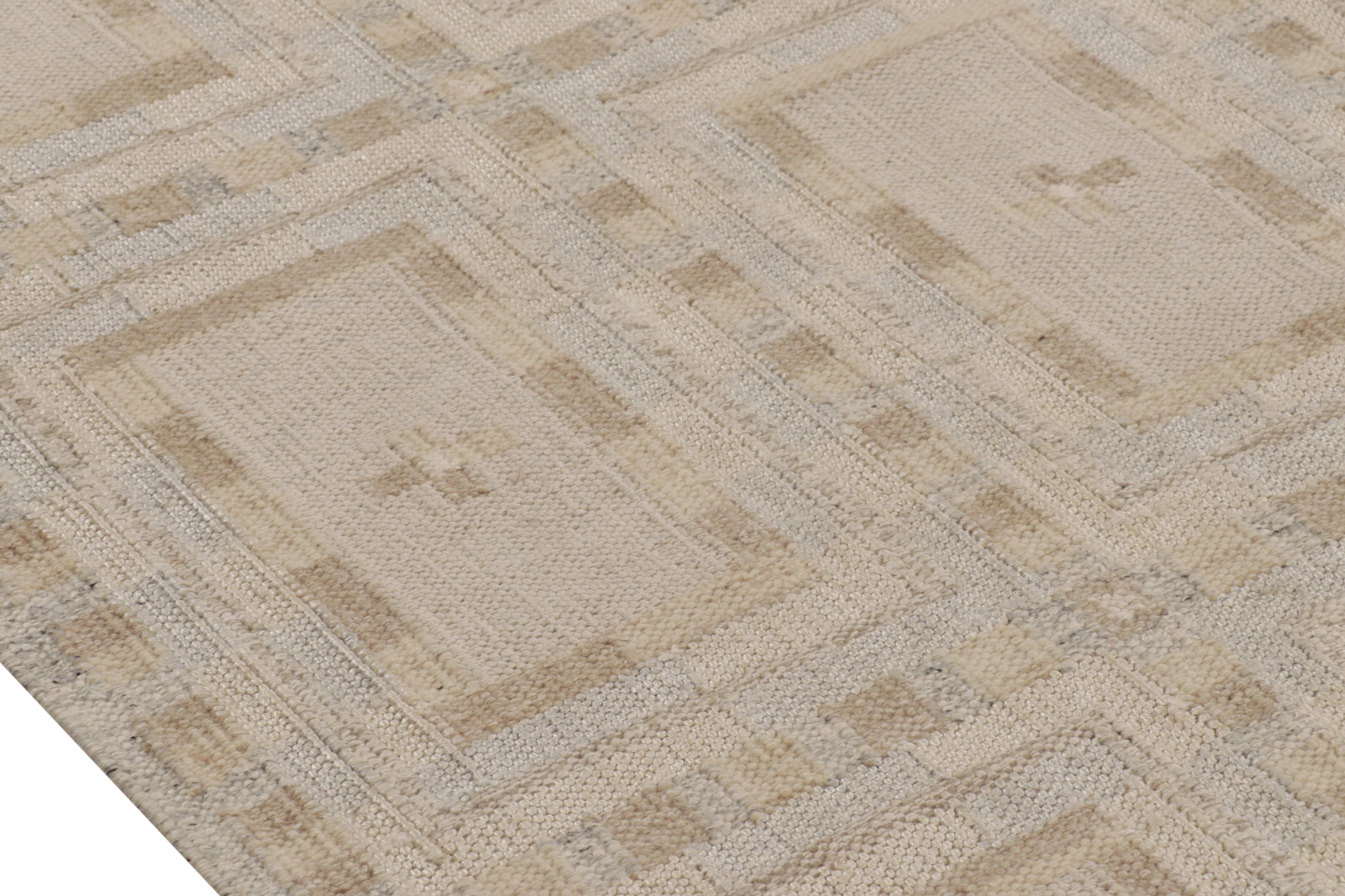 Indian Rug & Kilim’s Oversized Scandinavian Style Rug, Minimalist Geometry in Silk For Sale