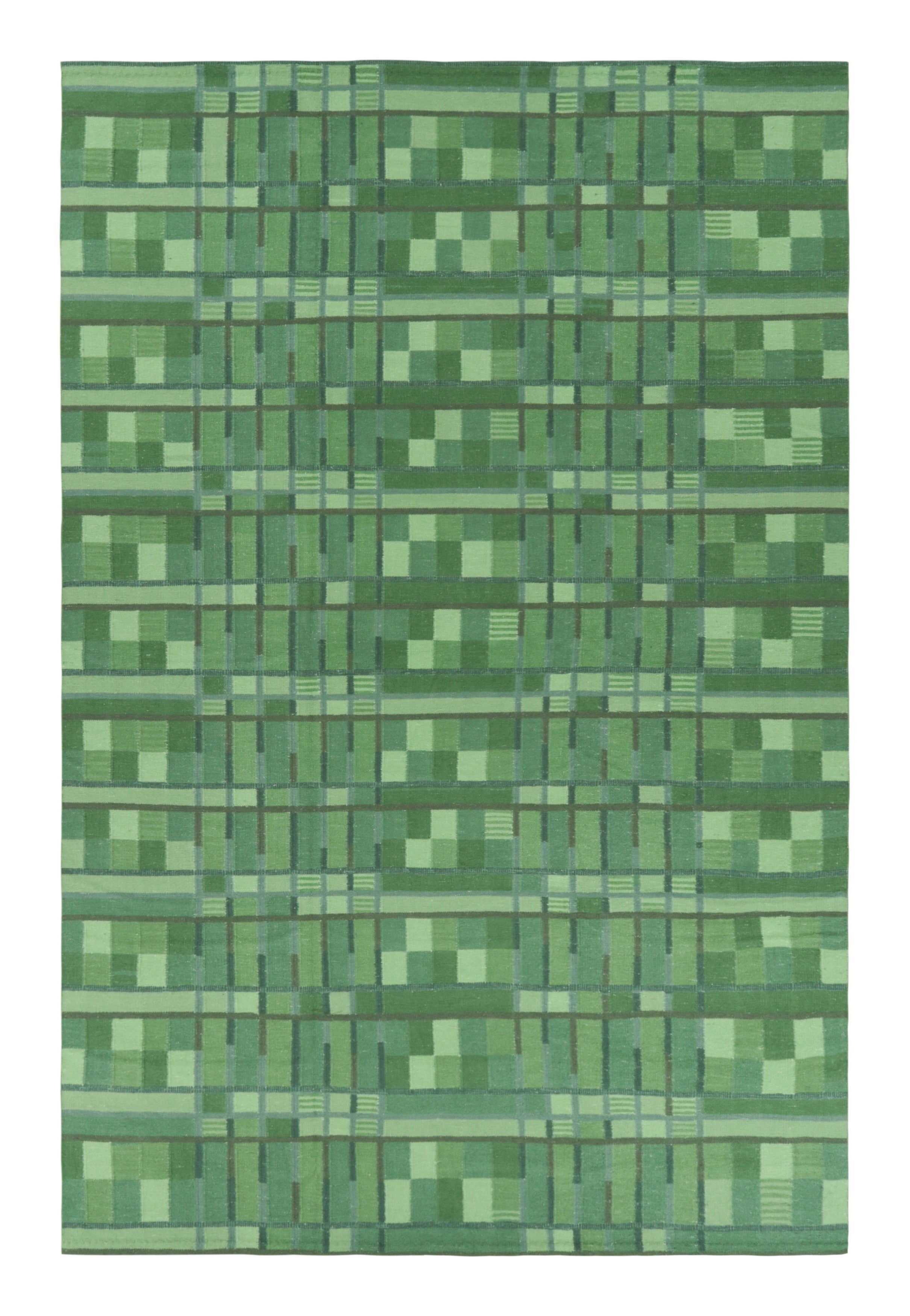 Rug & Kilim’s Oversized Scandinavian Style Rug with Green Geometric Patterns
