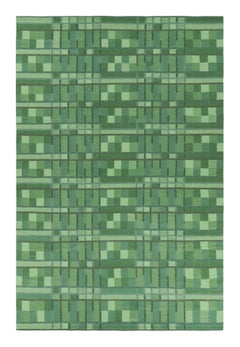 Rug & Kilim’s Oversized Scandinavian Style Rug with Green Geometric Patterns