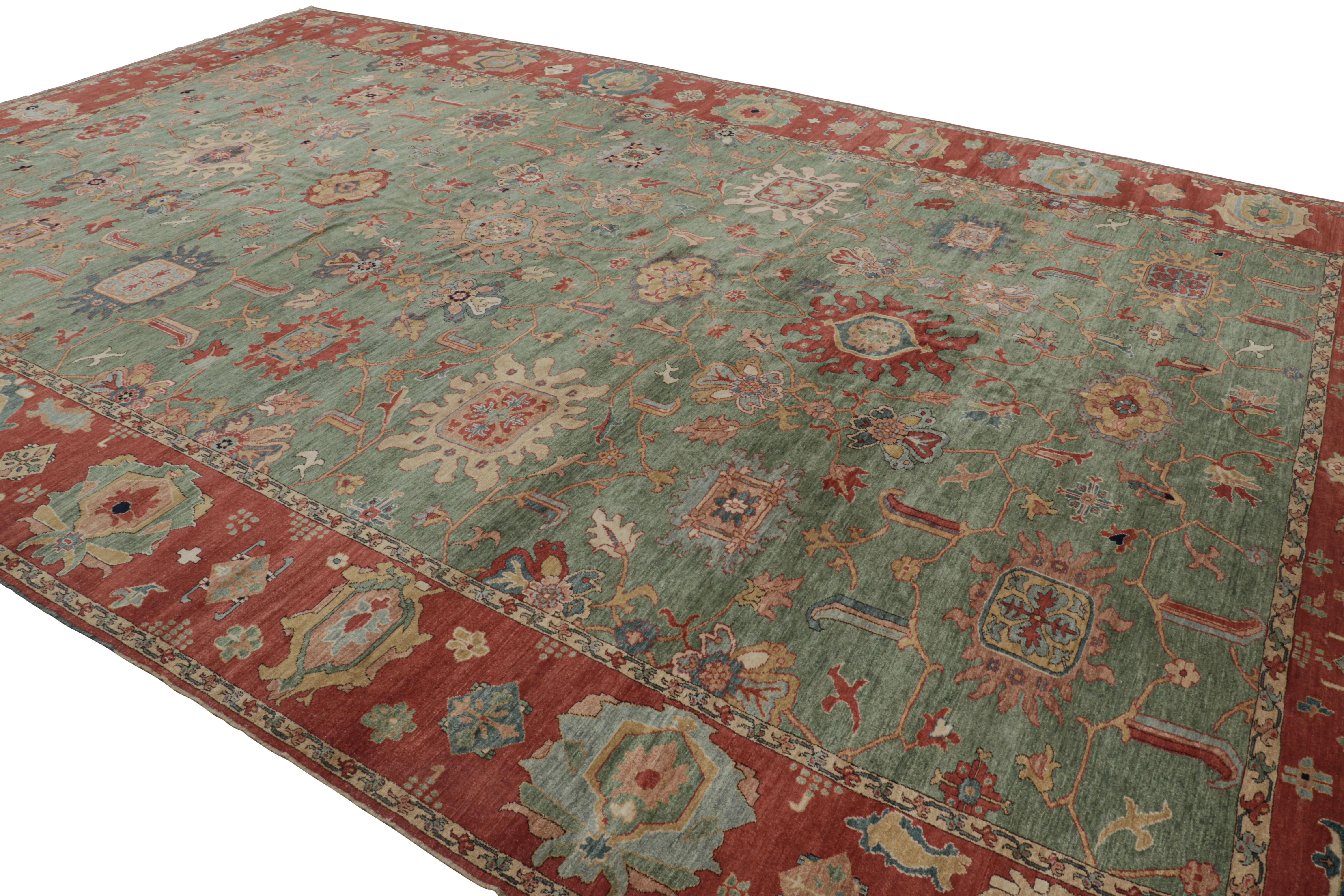Annodato a mano Rug & Kilim è un tappeto oversize in stile Sultanabad Rug in verde acqua con motivi floreali in vendita