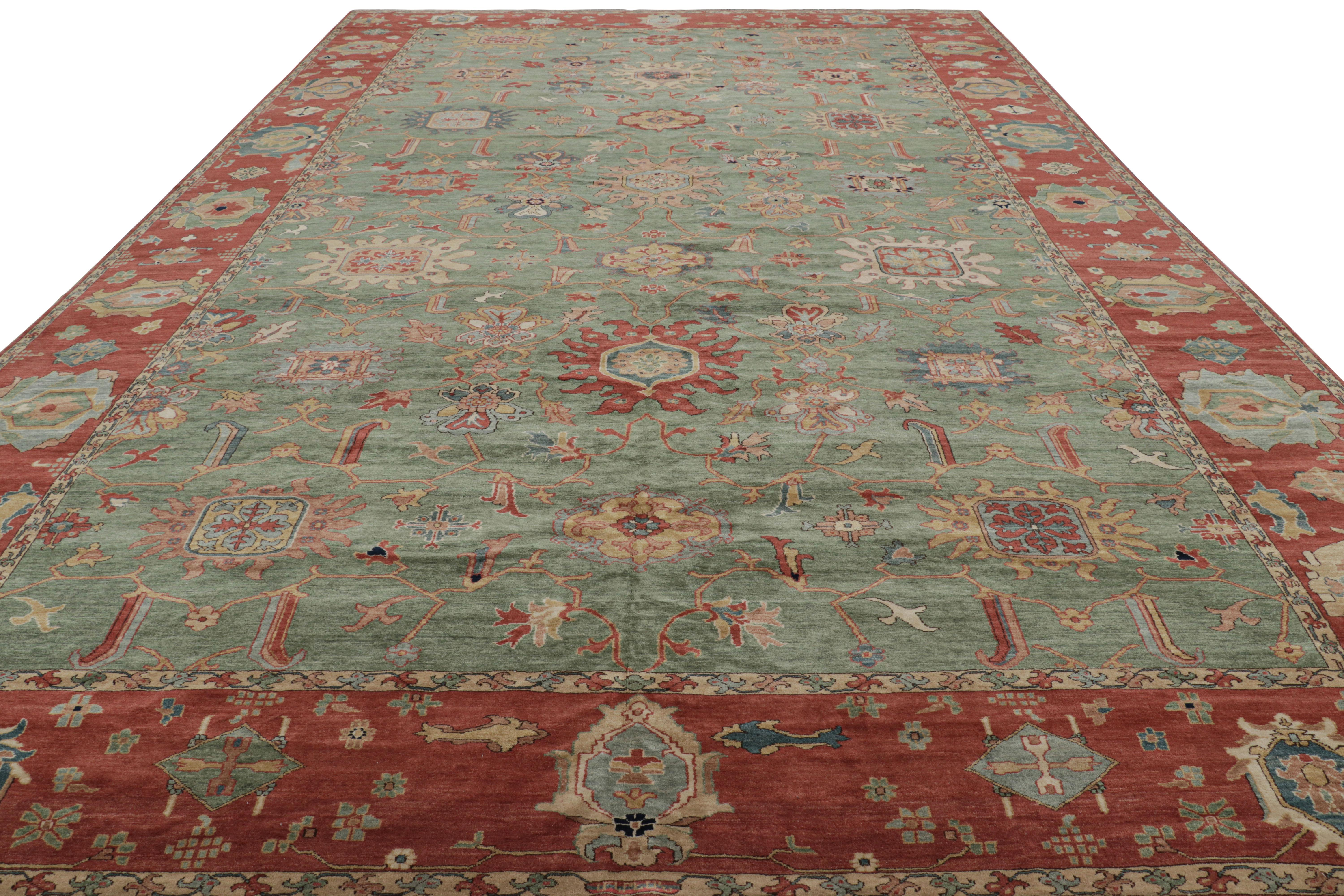Rug & Kilim è un tappeto oversize in stile Sultanabad Rug in verde acqua con motivi floreali In condizioni Nuovo in vendita a Long Island City, NY