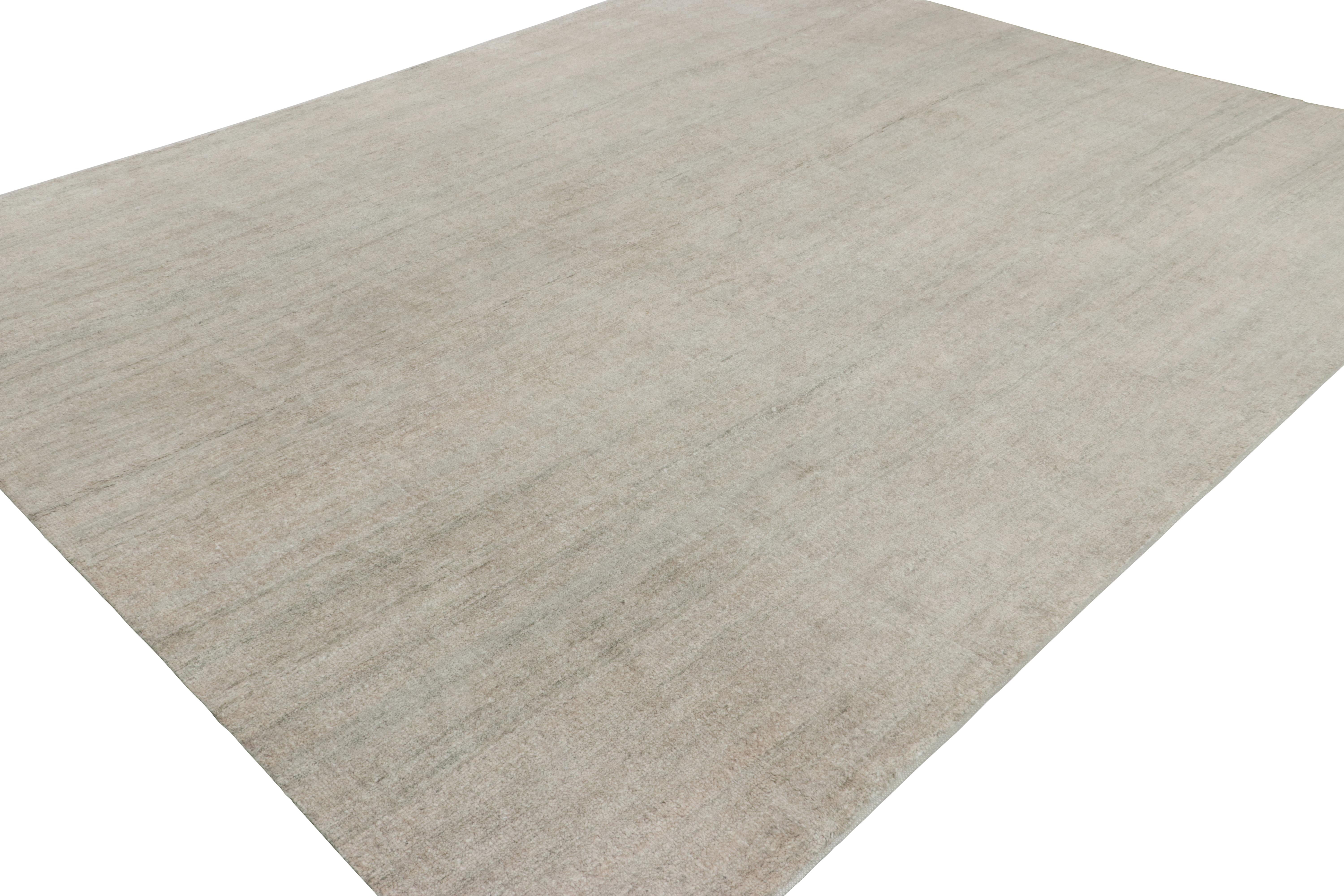 Indian Rug & Kilim’s Oversized Textural Custom Rug Design, Solid Beige and Cream Striae For Sale