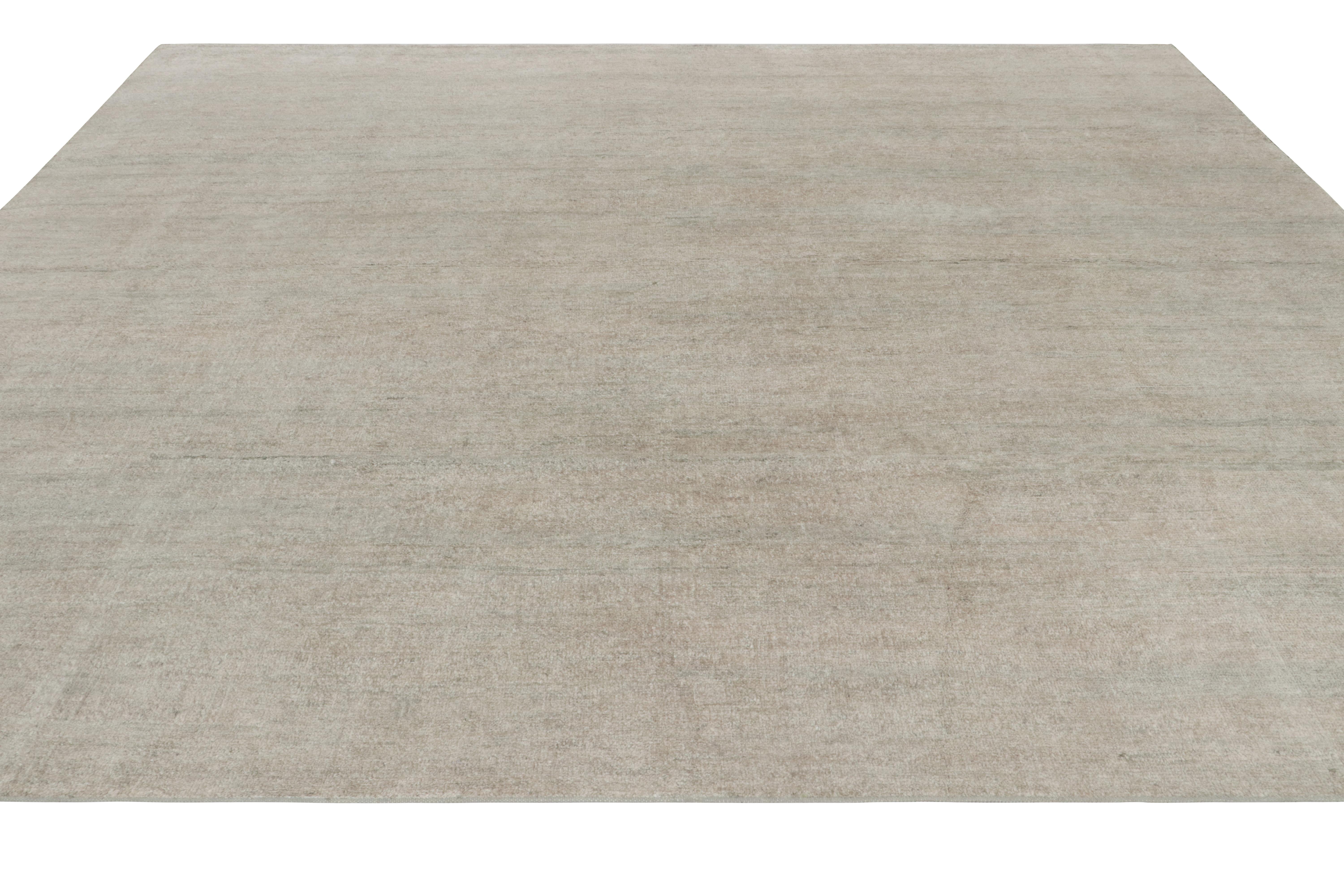 Hand-Knotted Rug & Kilim’s Oversized Textural Custom Rug Design, Solid Beige and Cream Striae For Sale