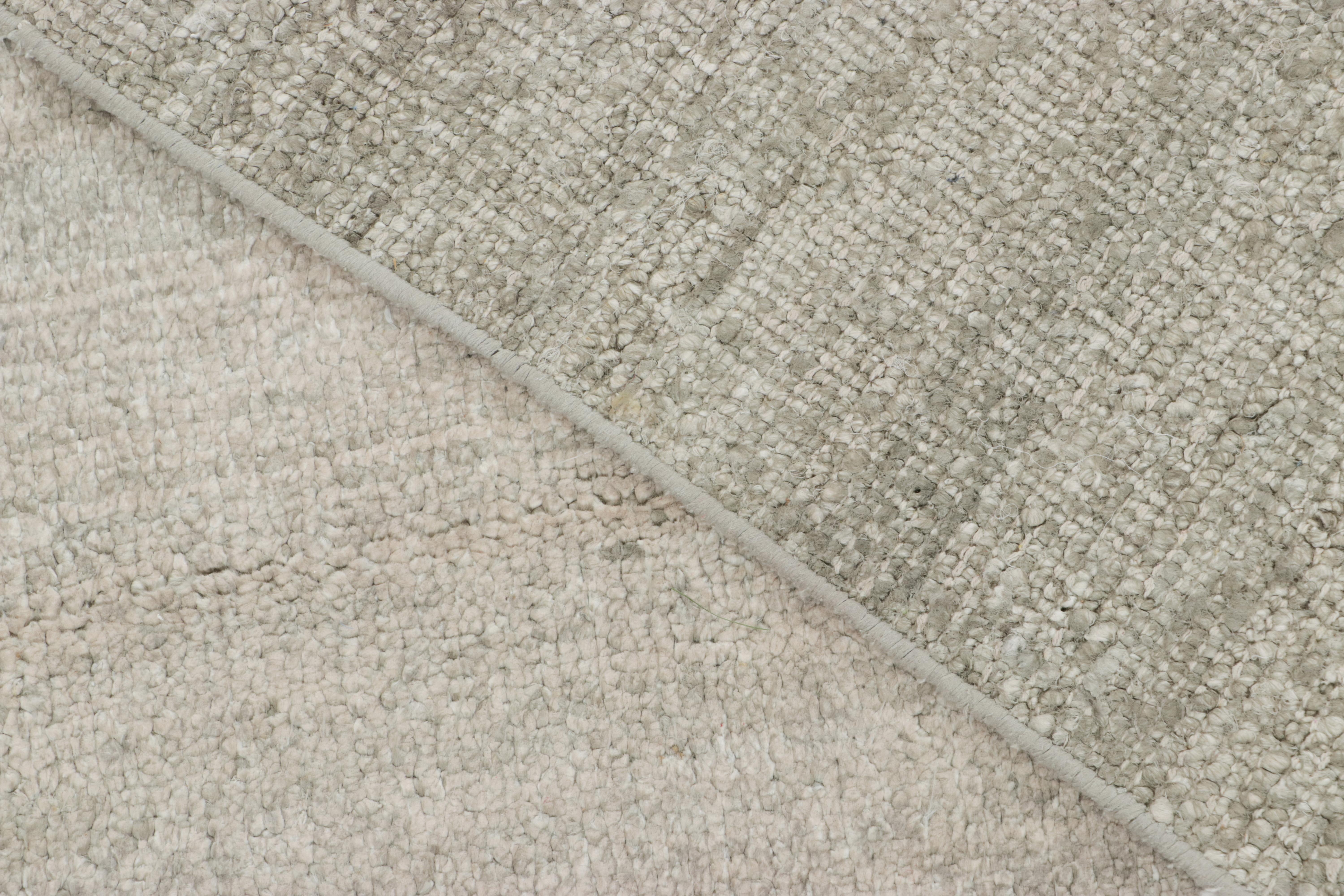 Silk Rug & Kilim’s Oversized Textural Custom Rug Design, Solid Beige and Cream Striae For Sale