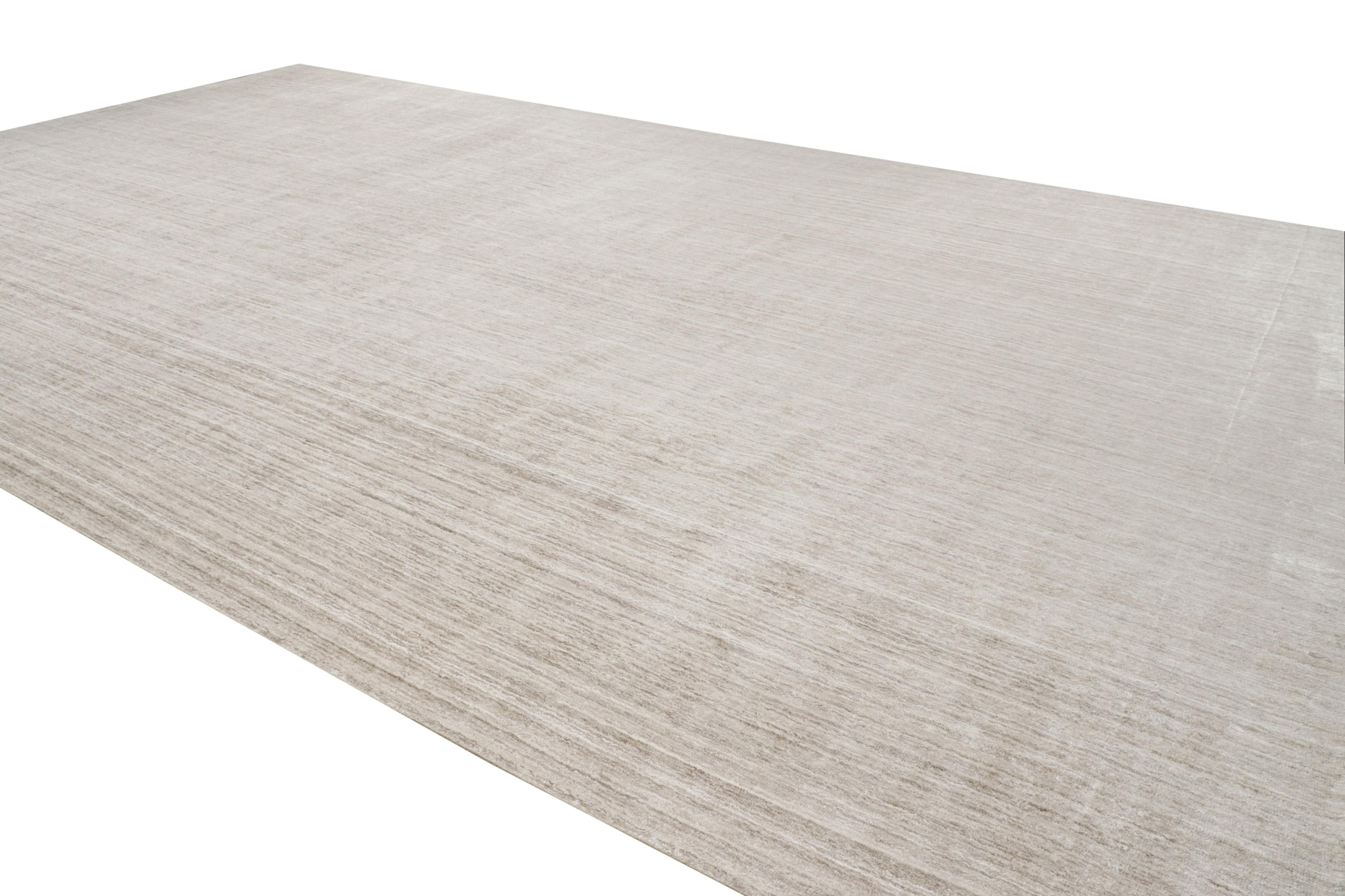 Indian Rug & Kilim’s Oversized Textural Rug In Solid Beige and Cream Tones and Striae For Sale