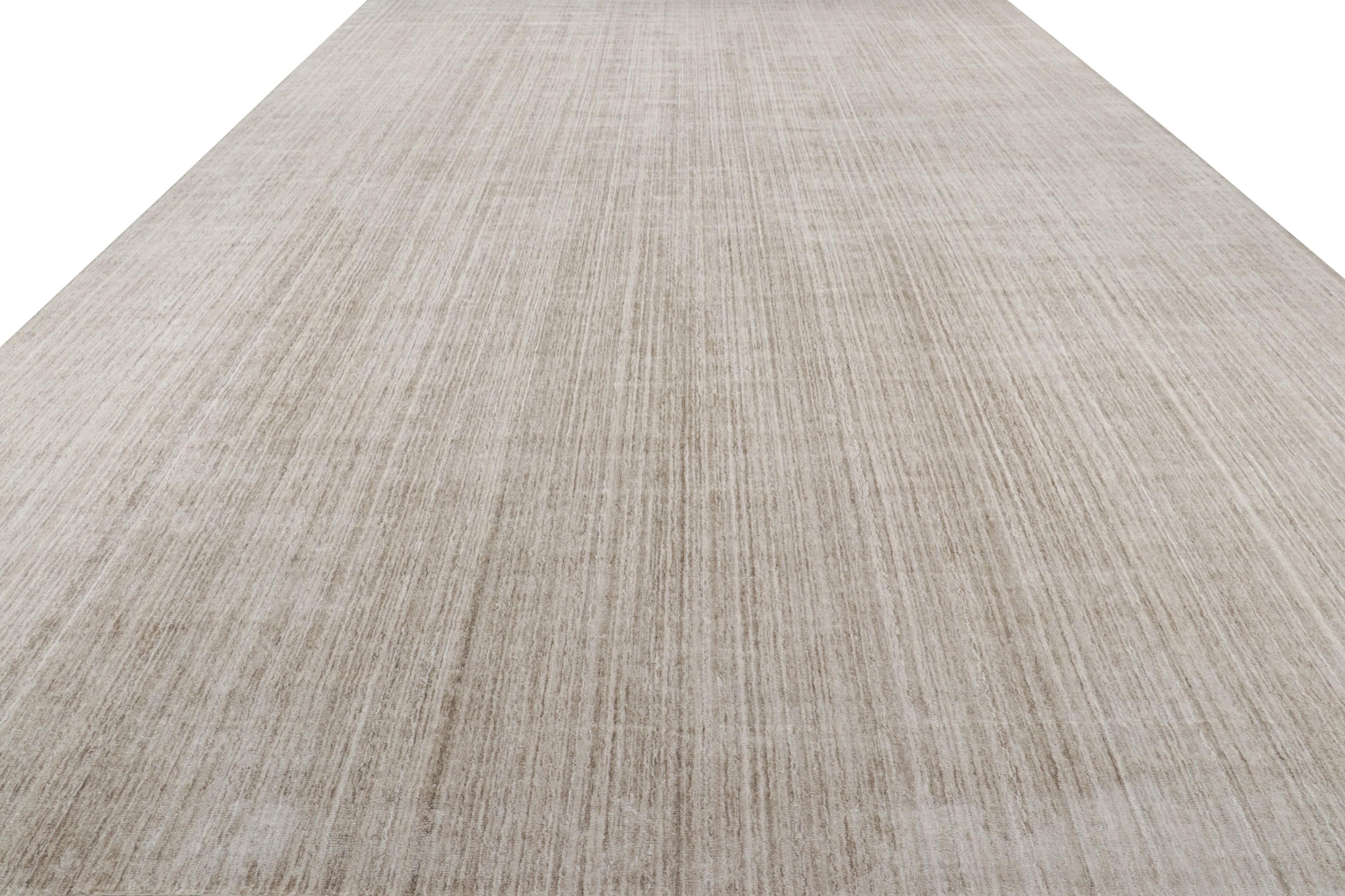 Hand-Knotted Rug & Kilim’s Oversized Textural Rug In Solid Beige and Cream Tones and Striae For Sale