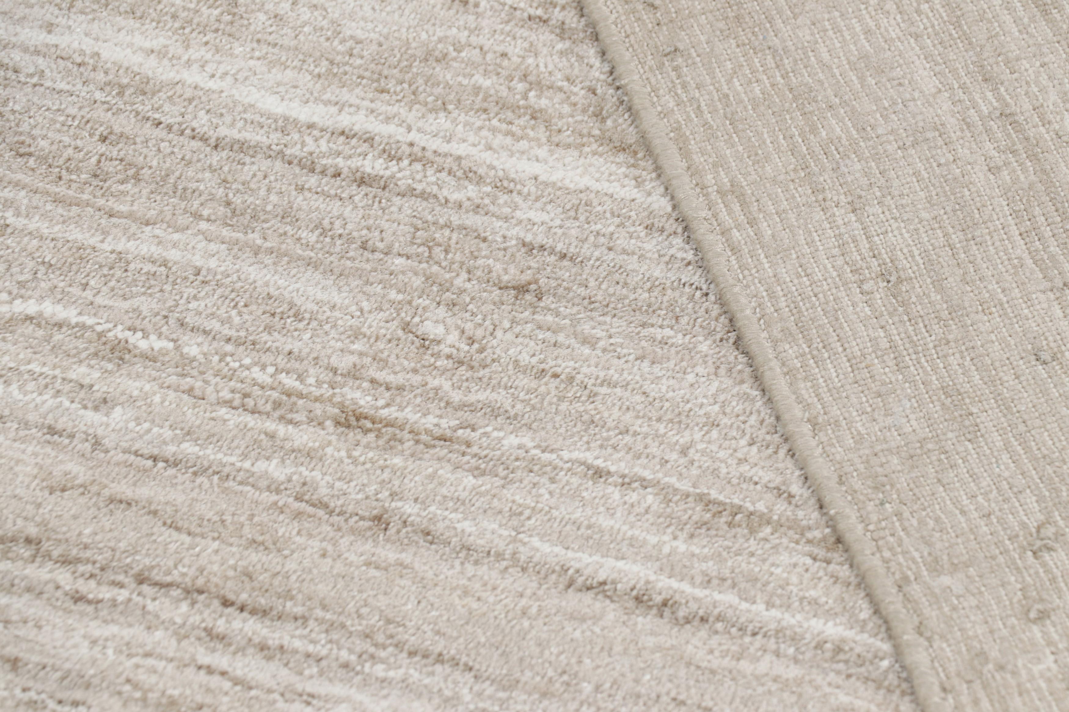 Silk Rug & Kilim’s Oversized Textural Rug In Solid Beige and Cream Tones and Striae For Sale