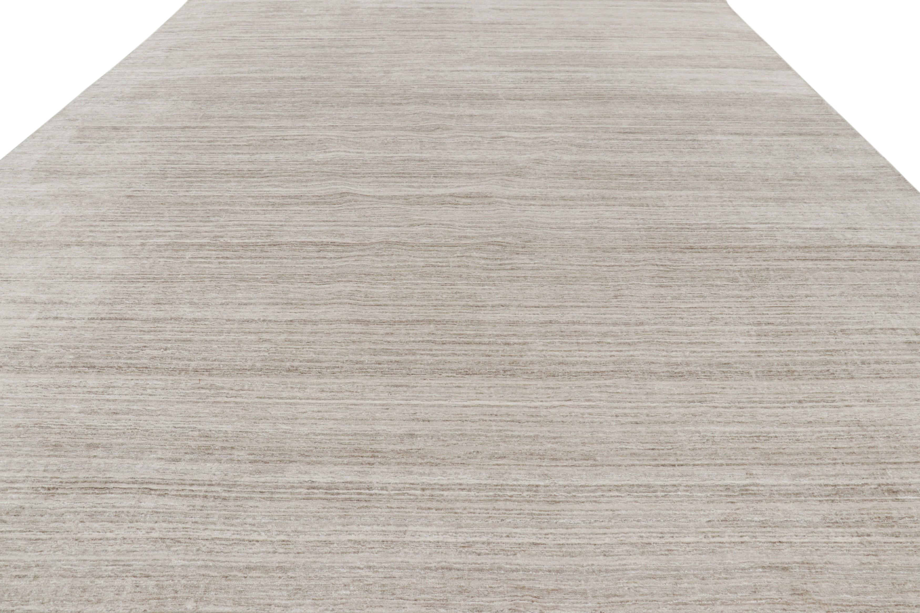 Indian Rug & Kilim’s Oversized Textural Rug In Solid Beige and White Tones and Striae For Sale