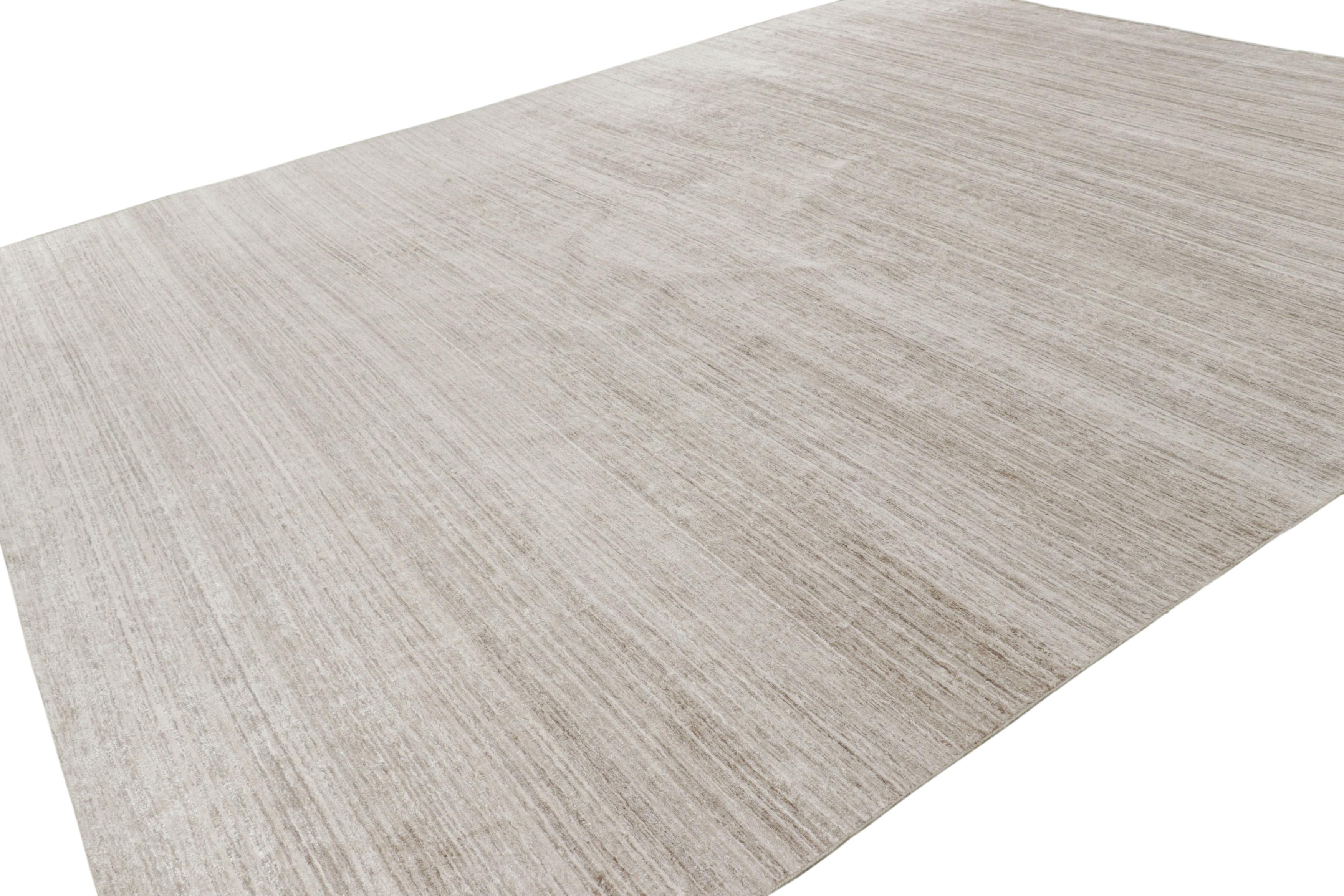 Hand-Knotted Rug & Kilim’s Oversized Textural Rug In Solid Beige and White Tones and Striae For Sale