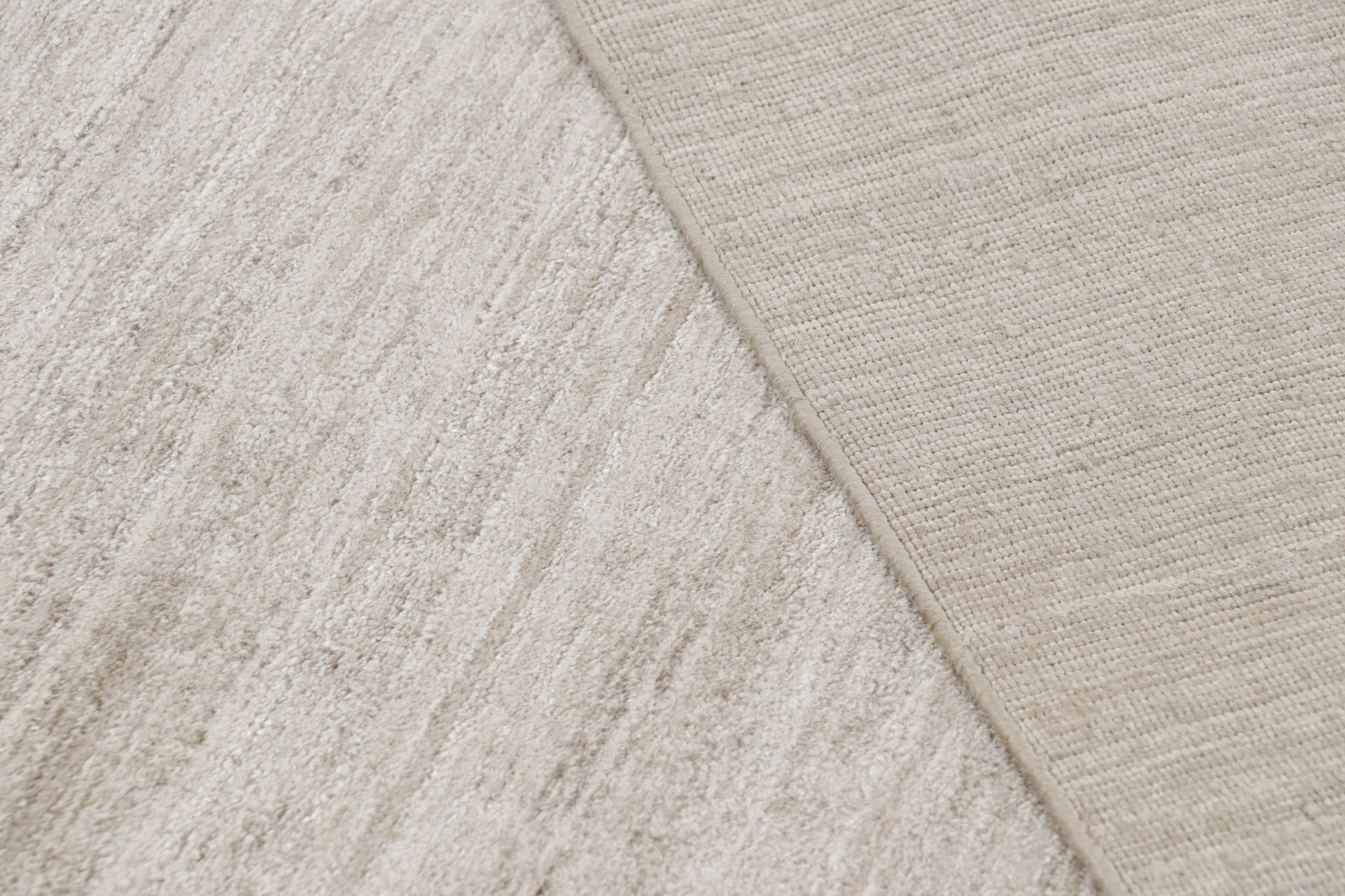 Silk Rug & Kilim’s Oversized Textural Rug In Solid Beige and White Tones and Striae For Sale