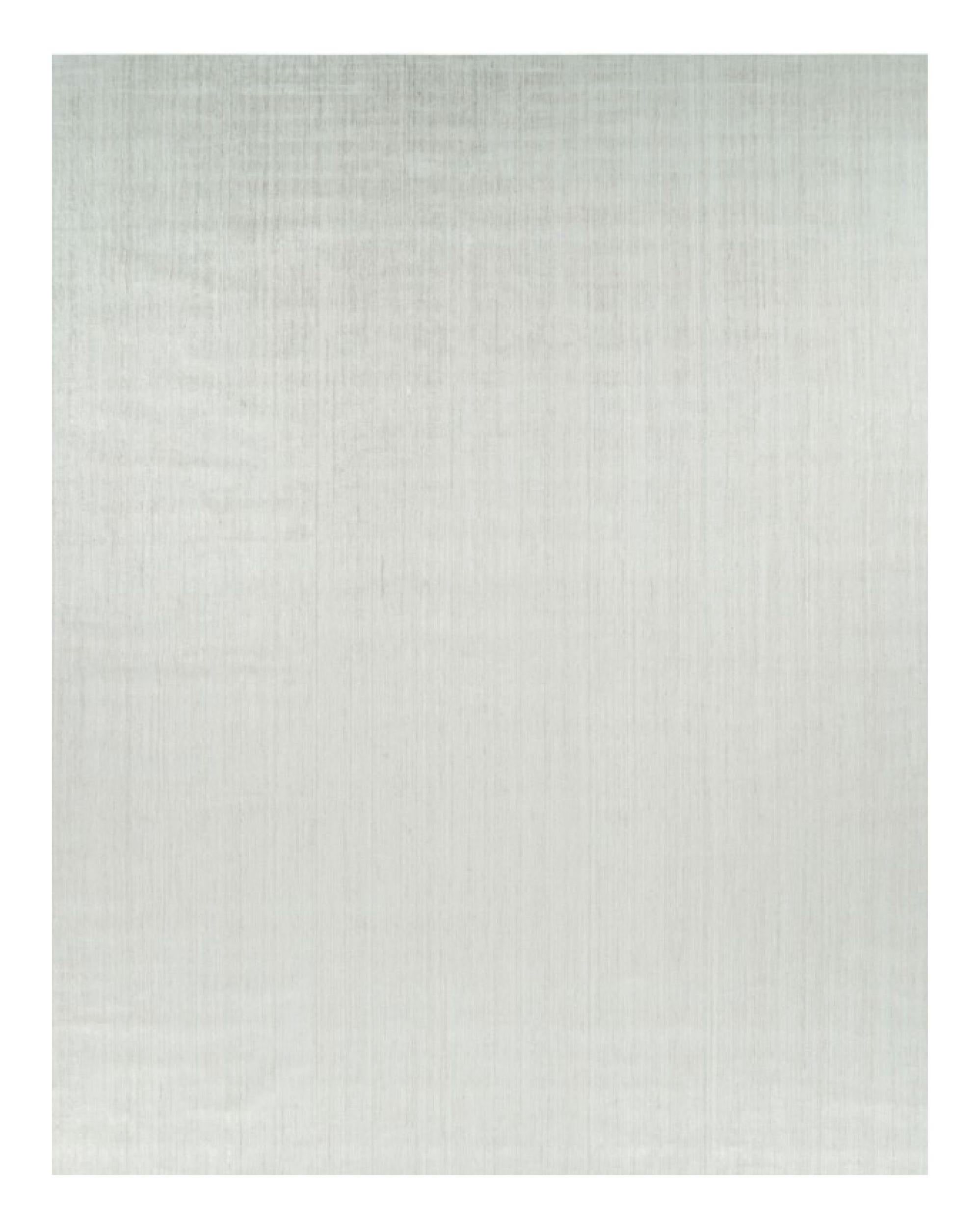Rug & Kilim’s Oversized Textural Rug In Solid White and Silver-Gray Striae