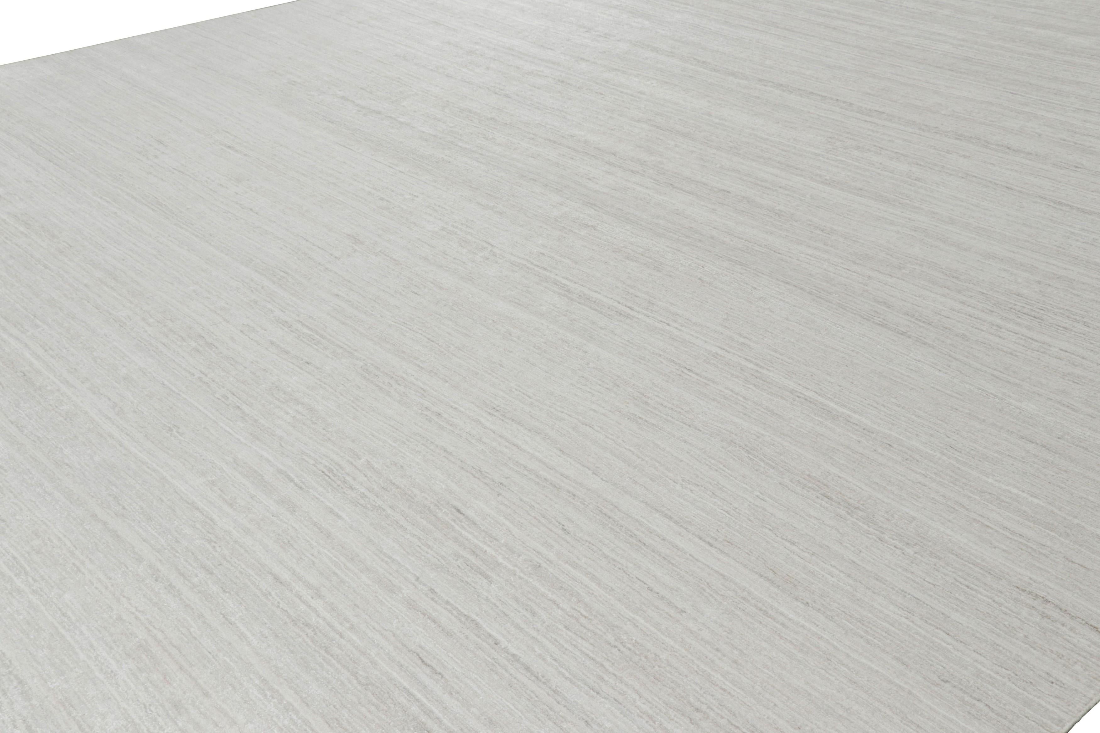 Modern Rug & Kilim’s Oversized Textural Rug In Solid White, Gray and Cream Striae For Sale