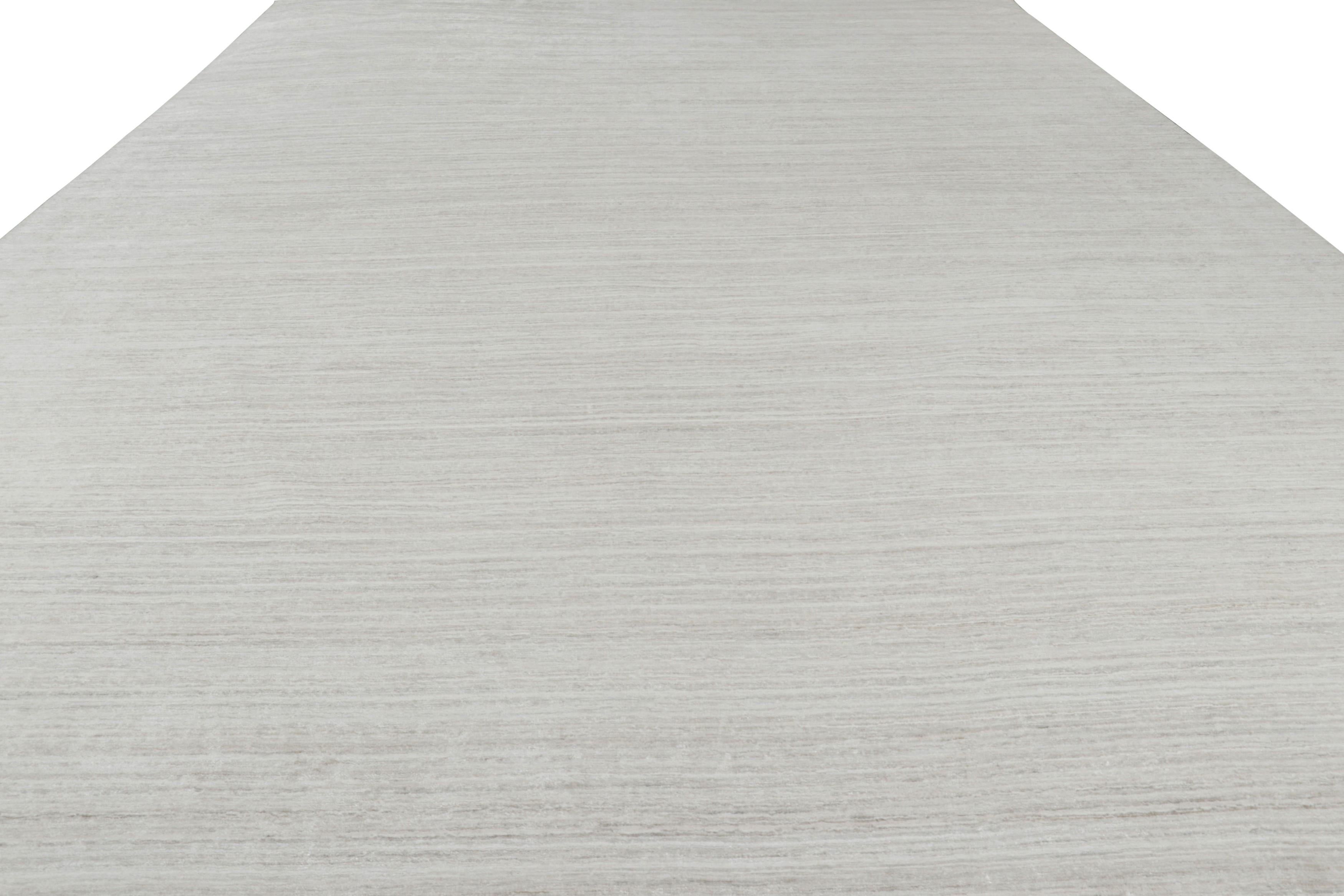 Indian Rug & Kilim’s Oversized Textural Rug In Solid White, Gray and Cream Striae For Sale