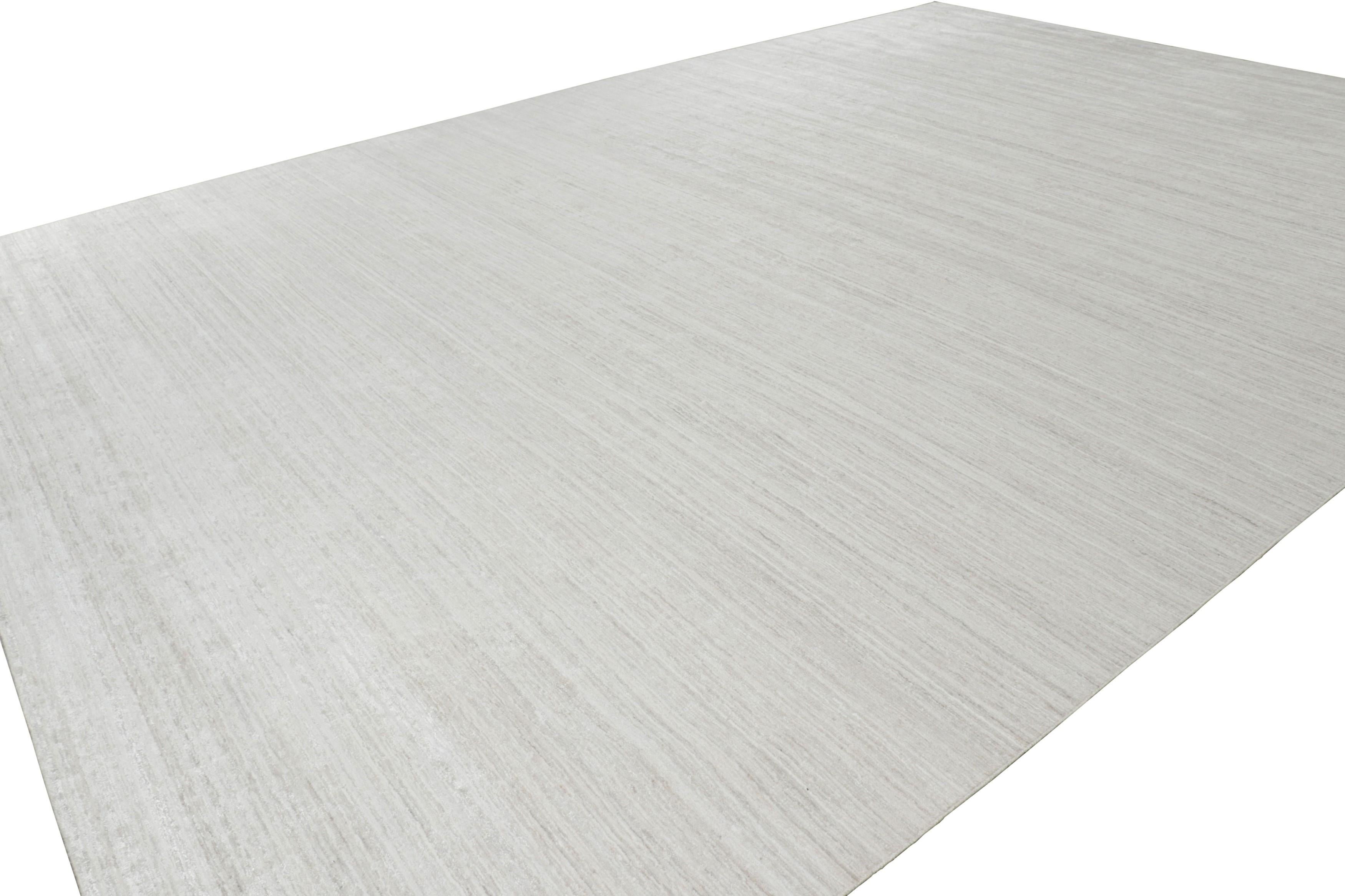 Hand-Knotted Rug & Kilim’s Oversized Textural Rug In Solid White, Gray and Cream Striae For Sale