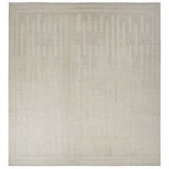 Rug & Kilim’s Oversized Textural Square Rug, Subtle Cream White High-Low Stripes