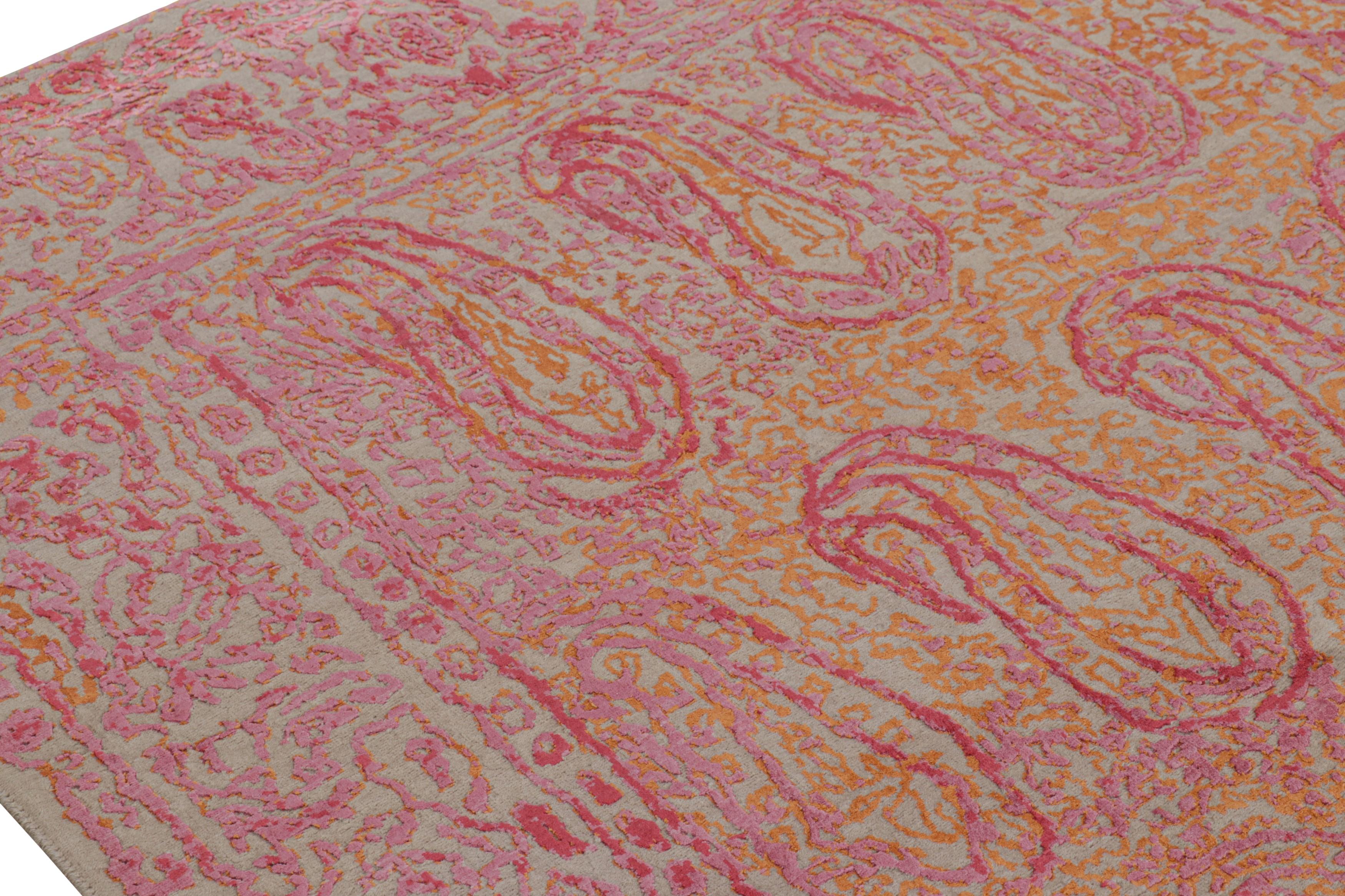 Indian Rug & Kilim’s Paisley Style Transitional Rug in Red, Orange, Pink Floral Pattern For Sale