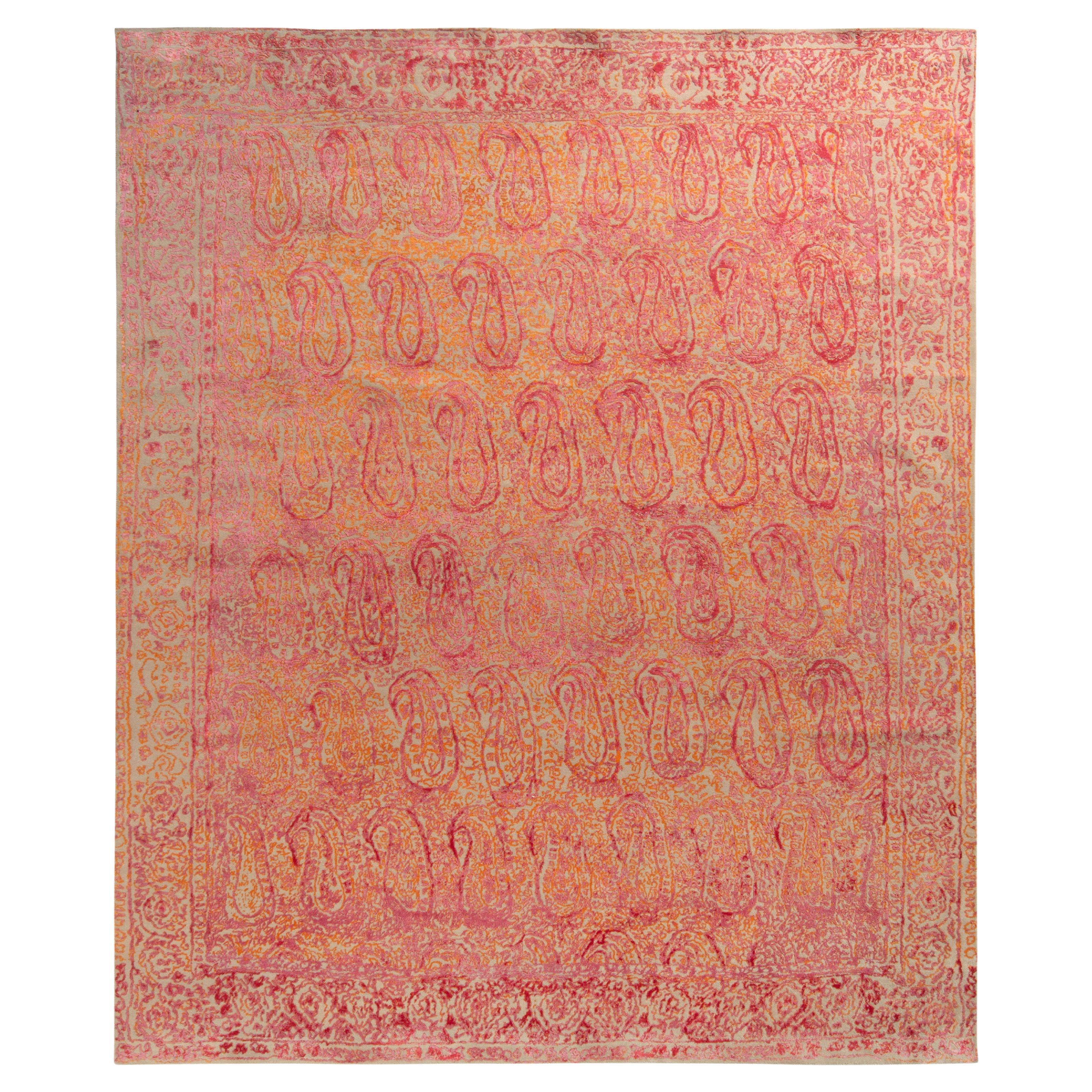 Rug & Kilim’s Paisley Style Transitional Rug in Red, Orange, Pink Floral Pattern For Sale