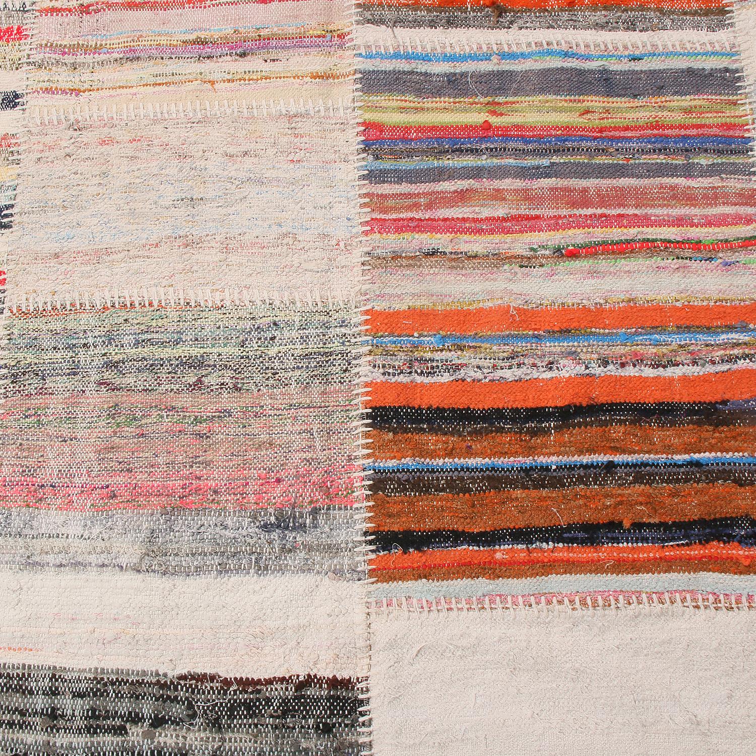 Hand-Woven Rug & Kilim’s Patchwork Beige and Multi-Color Wool Kilim Rug