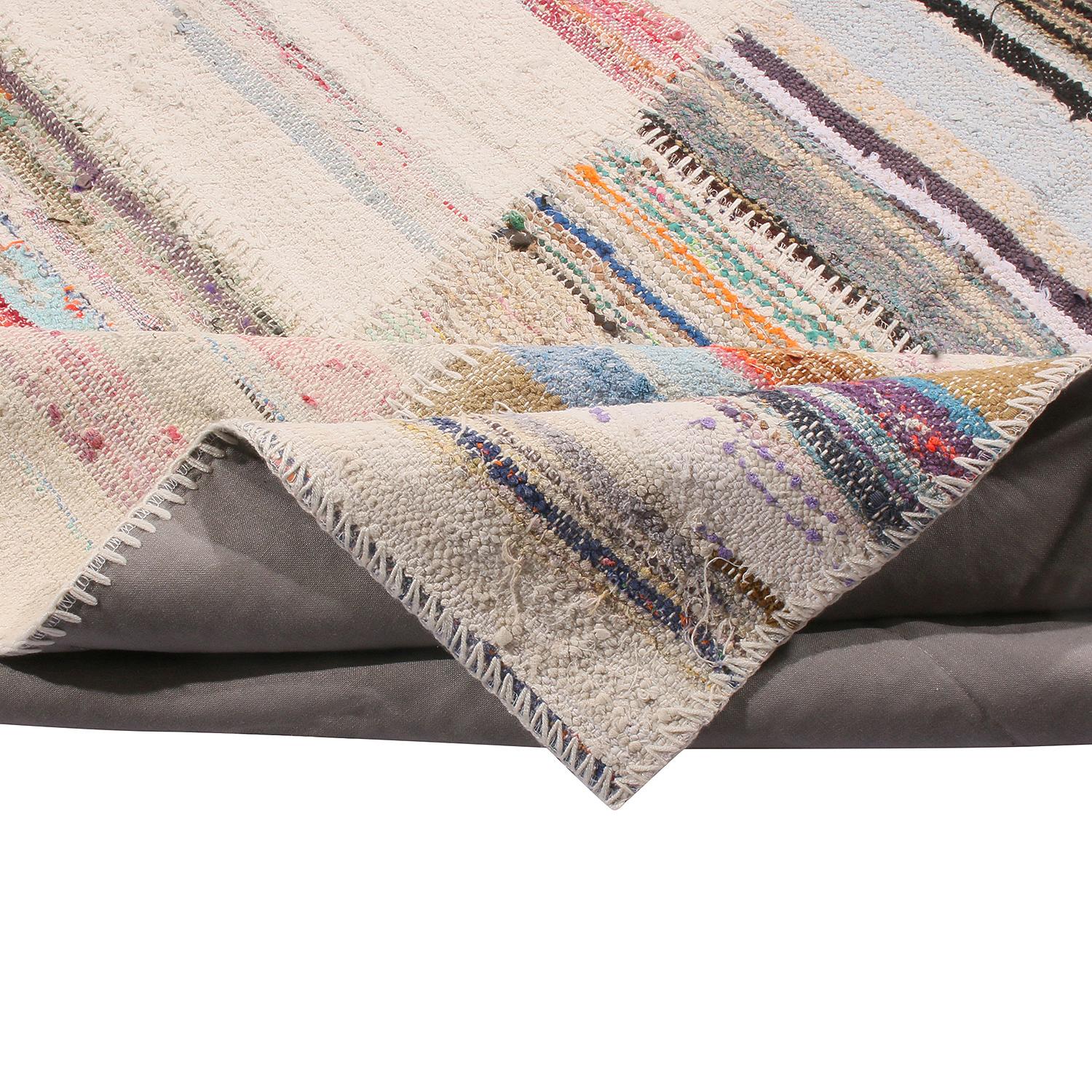 Contemporary Rug & Kilim’s Patchwork Beige and Multi-Color Wool Kilim Rug