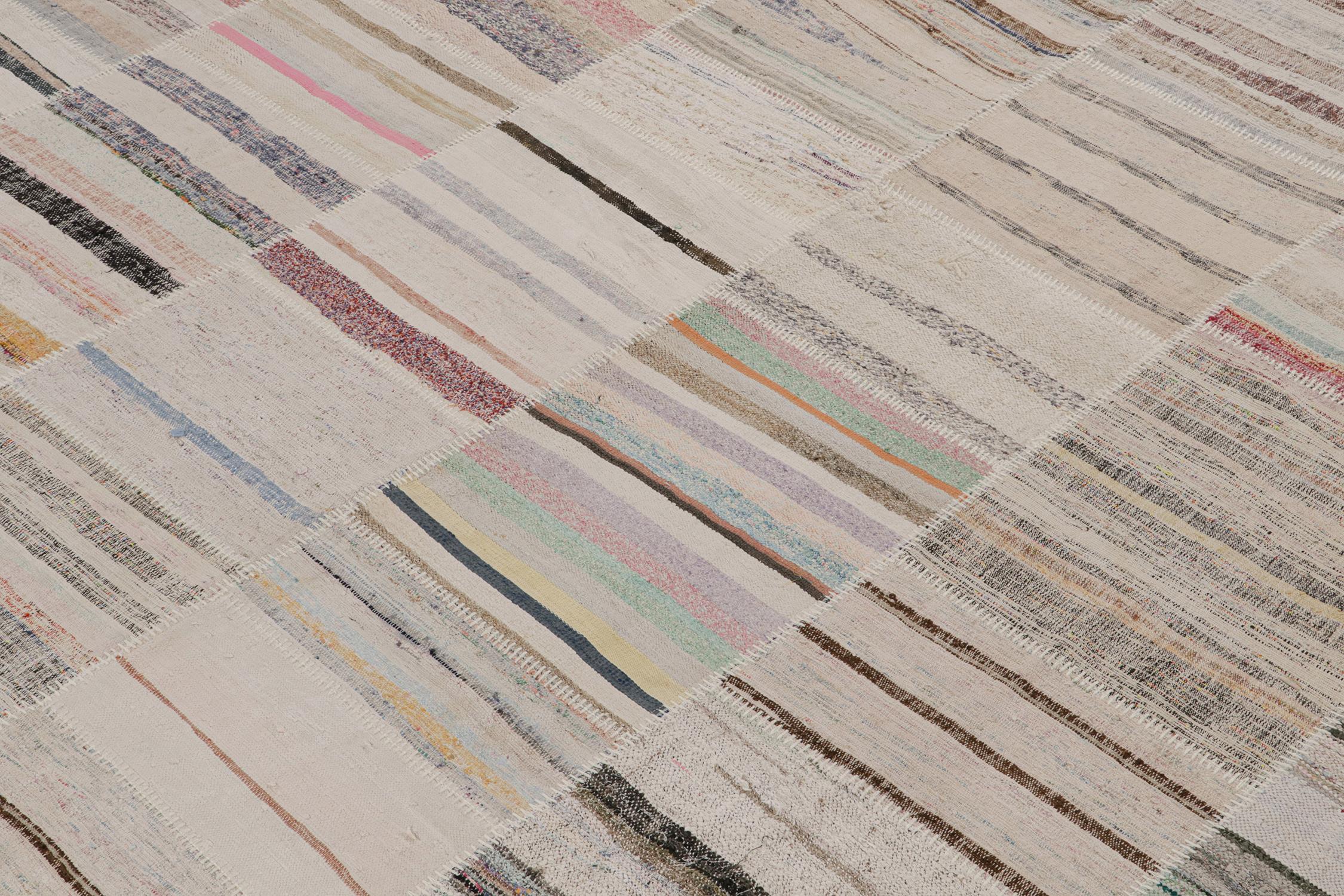 Turkish Rug & Kilim’s Patchwork Kilim Circle Rug in Polychromatic Stripes For Sale