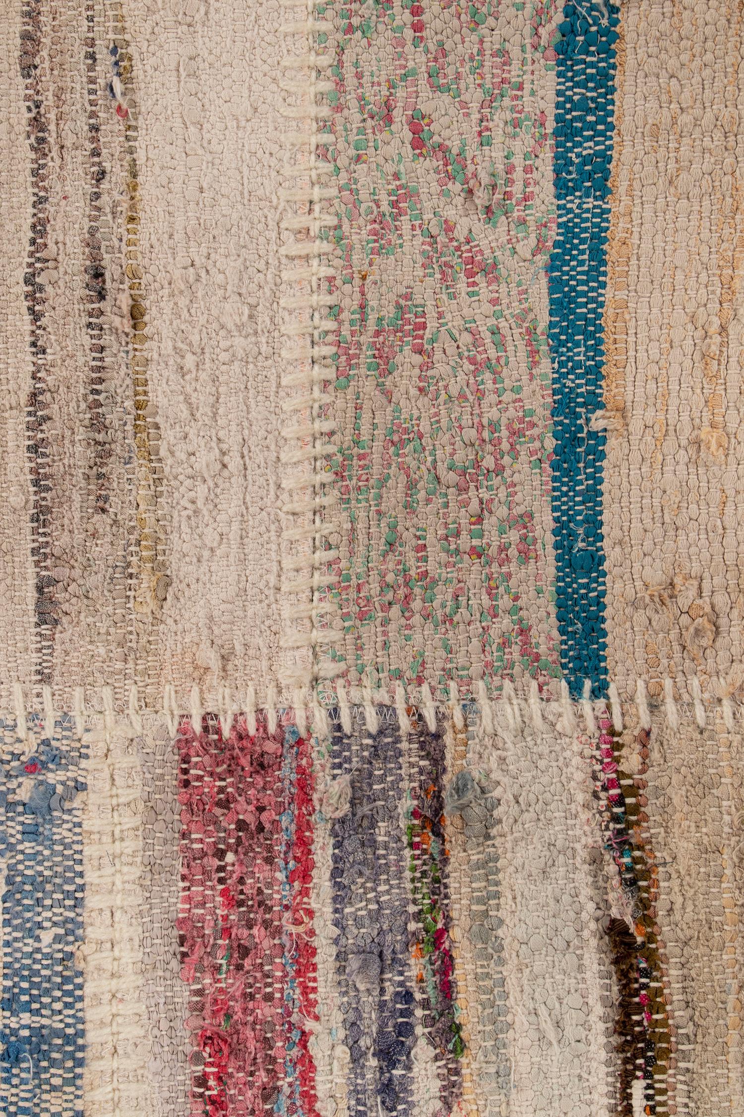 Rug & Kilim’s Patchwork Kilim Circle Rug in Polychromatic Stripes In New Condition For Sale In Long Island City, NY