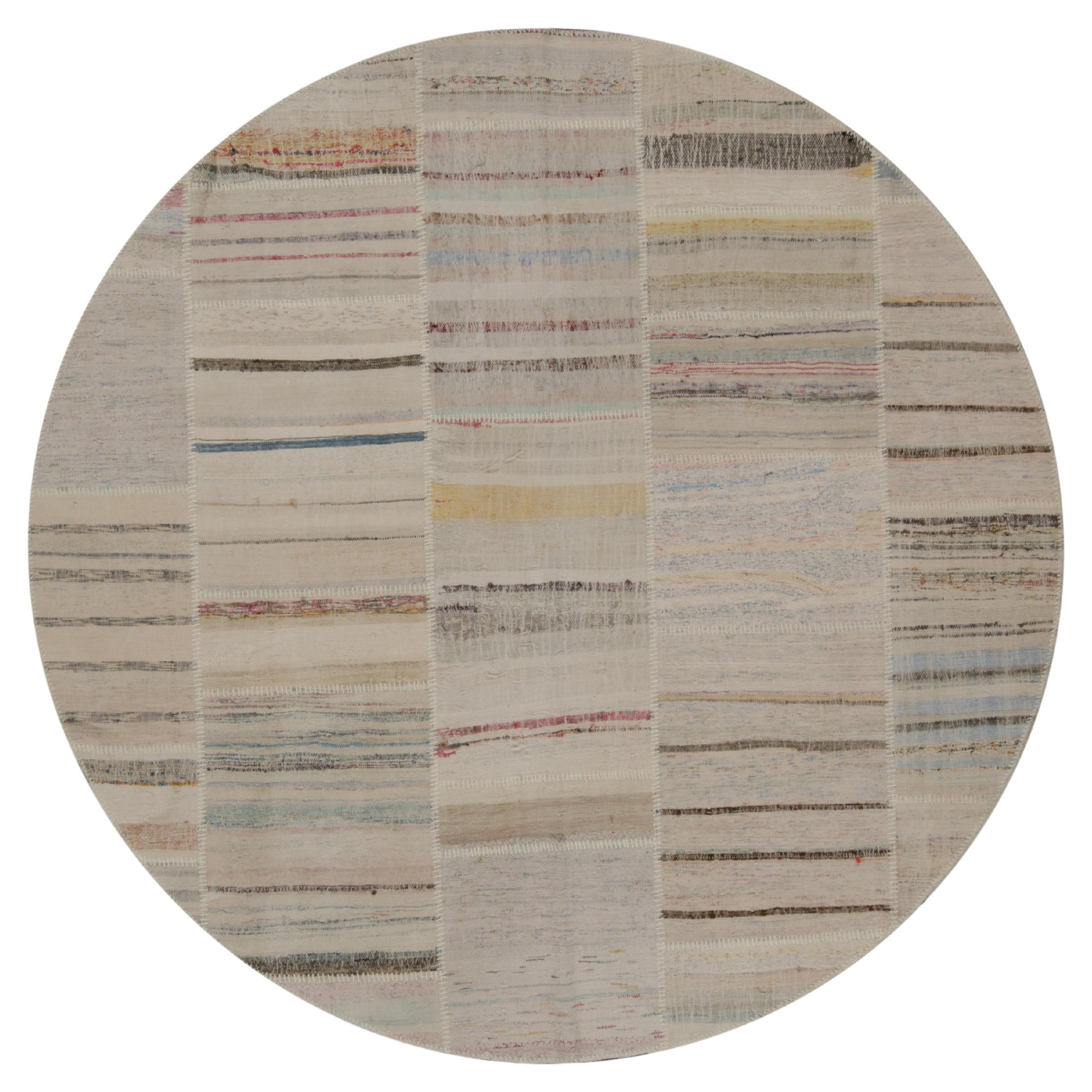 Rug & Kilim’s Patchwork Kilim Circle Rug in Polychromatic Stripes