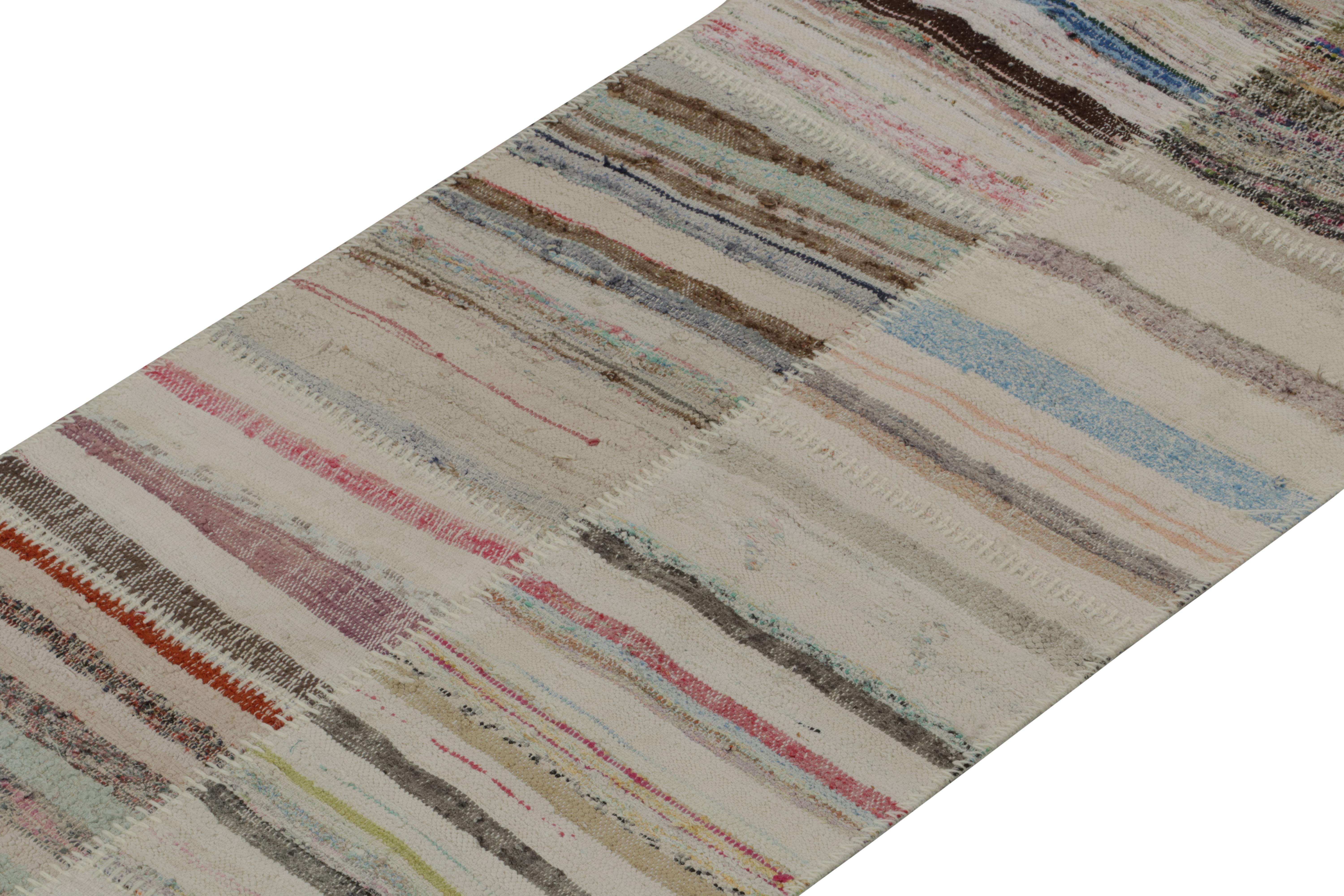 Turkish Rug & Kilim’s Patchwork Kilim Extra-Long Runner in Polychromatic Stripes For Sale