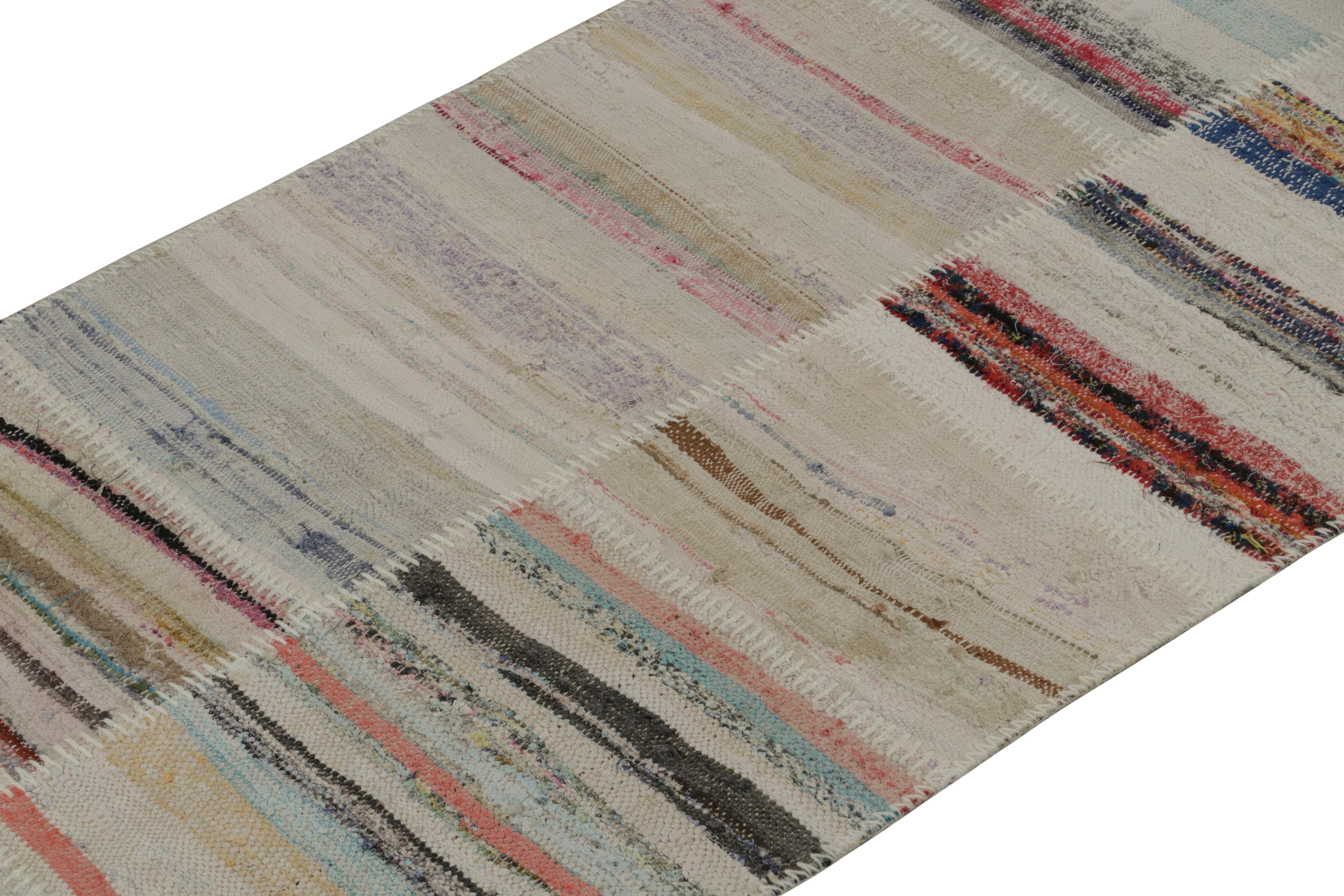Modern Rug & Kilim’s Patchwork Kilim Extra-Long Runner in Polychromatic Stripes For Sale