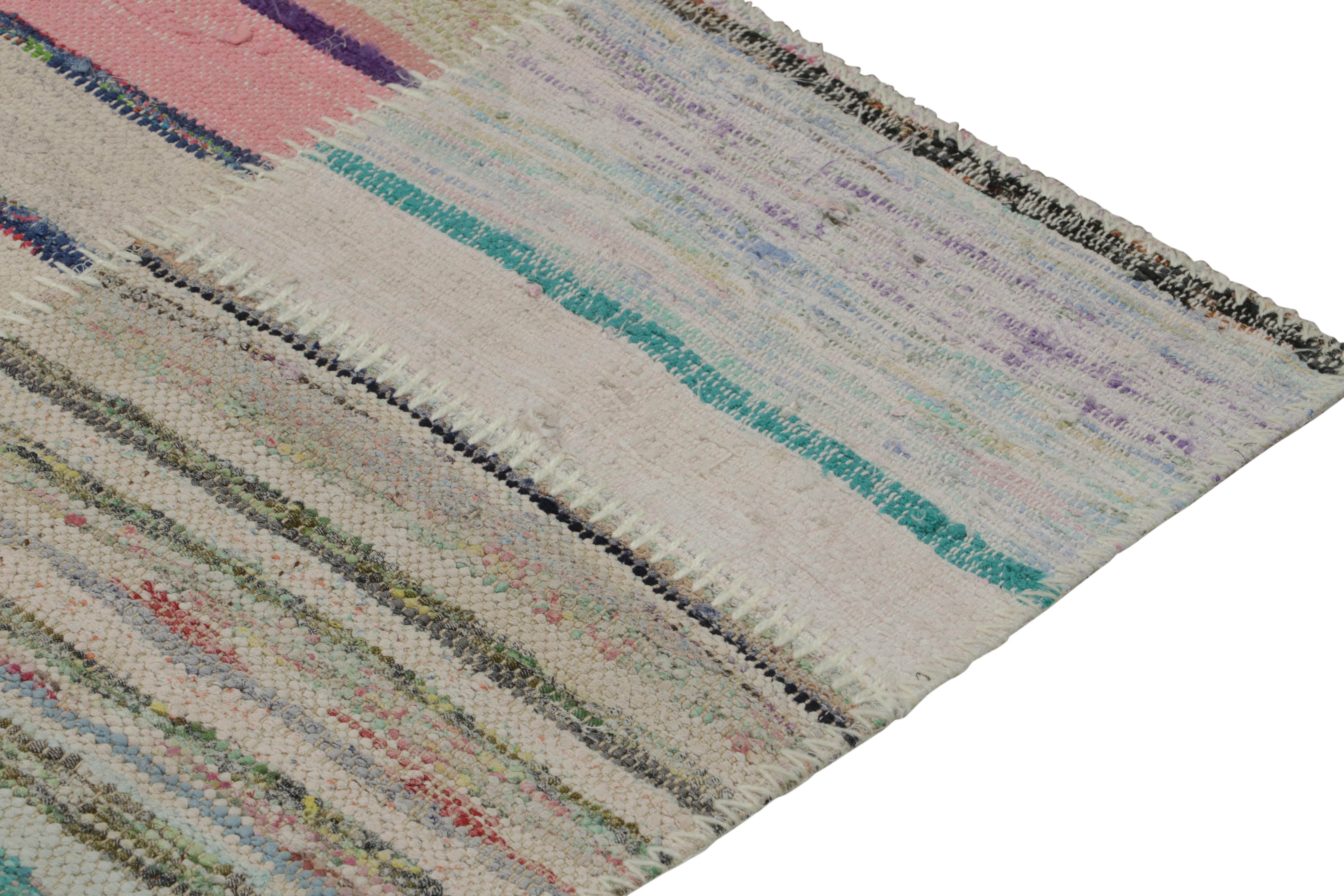 Turkish Rug & Kilim’s Patchwork Kilim Extra-Long Runner in Polychromatic Stripes For Sale