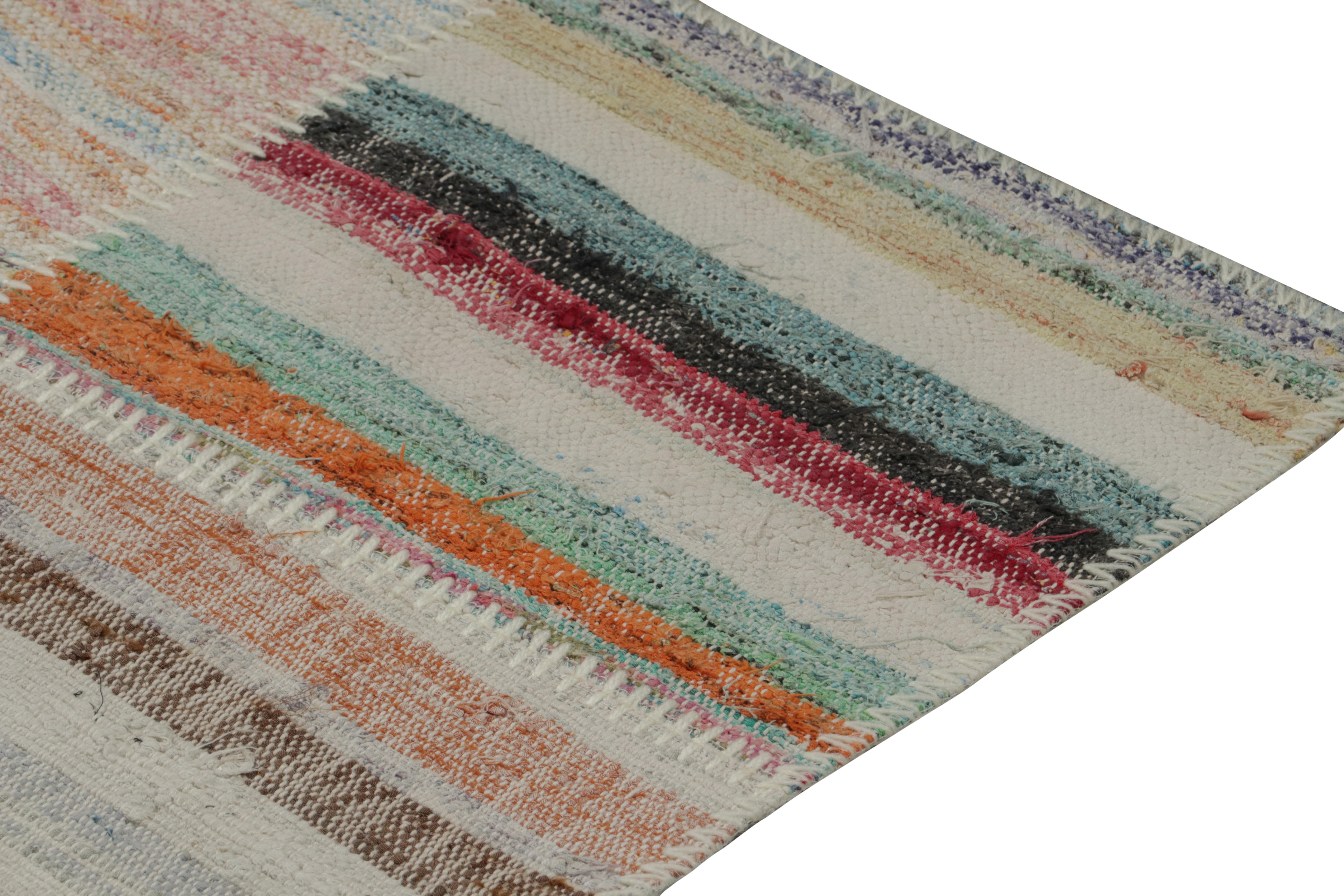 Hand-Knotted Rug & Kilim’s Patchwork Kilim Extra-Long Runner in Polychromatic Stripes For Sale