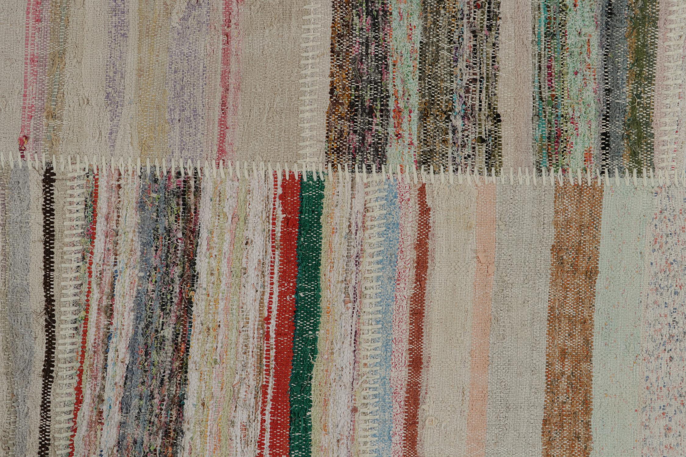 Hand-Knotted Rug & Kilim’s Patchwork Kilim Extra-Long Runner in Polychromatic Stripes For Sale