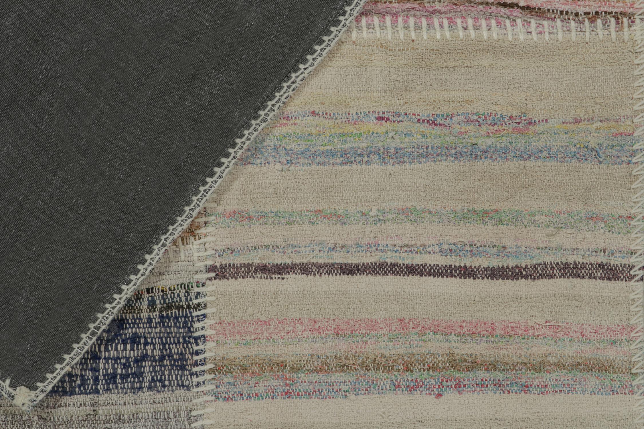 Contemporary Rug & Kilim’s Patchwork Kilim Extra-Long Runner in Polychromatic Stripes For Sale