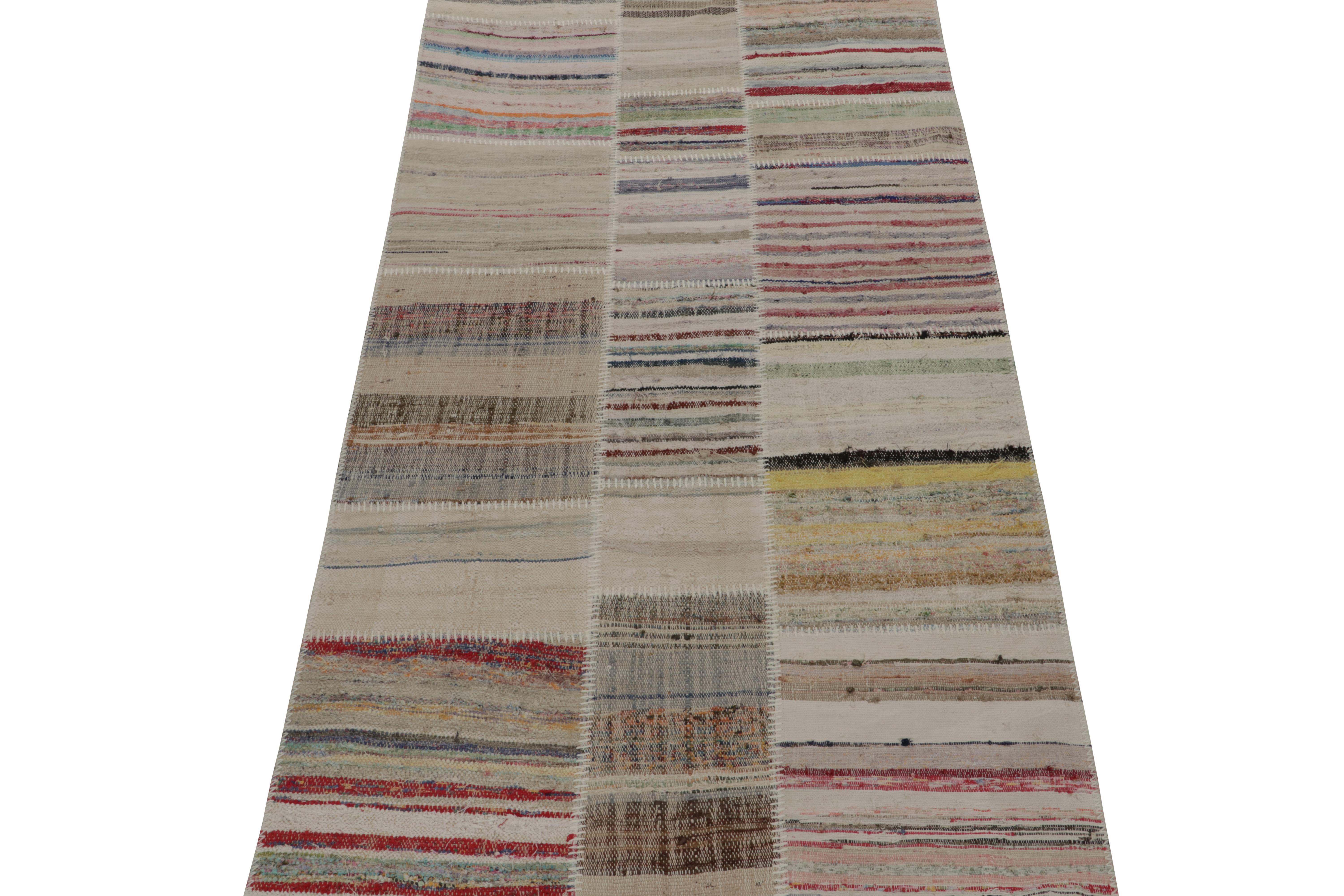 Modern Rug & Kilim’s Patchwork Kilim in Polychromatic Stripes For Sale