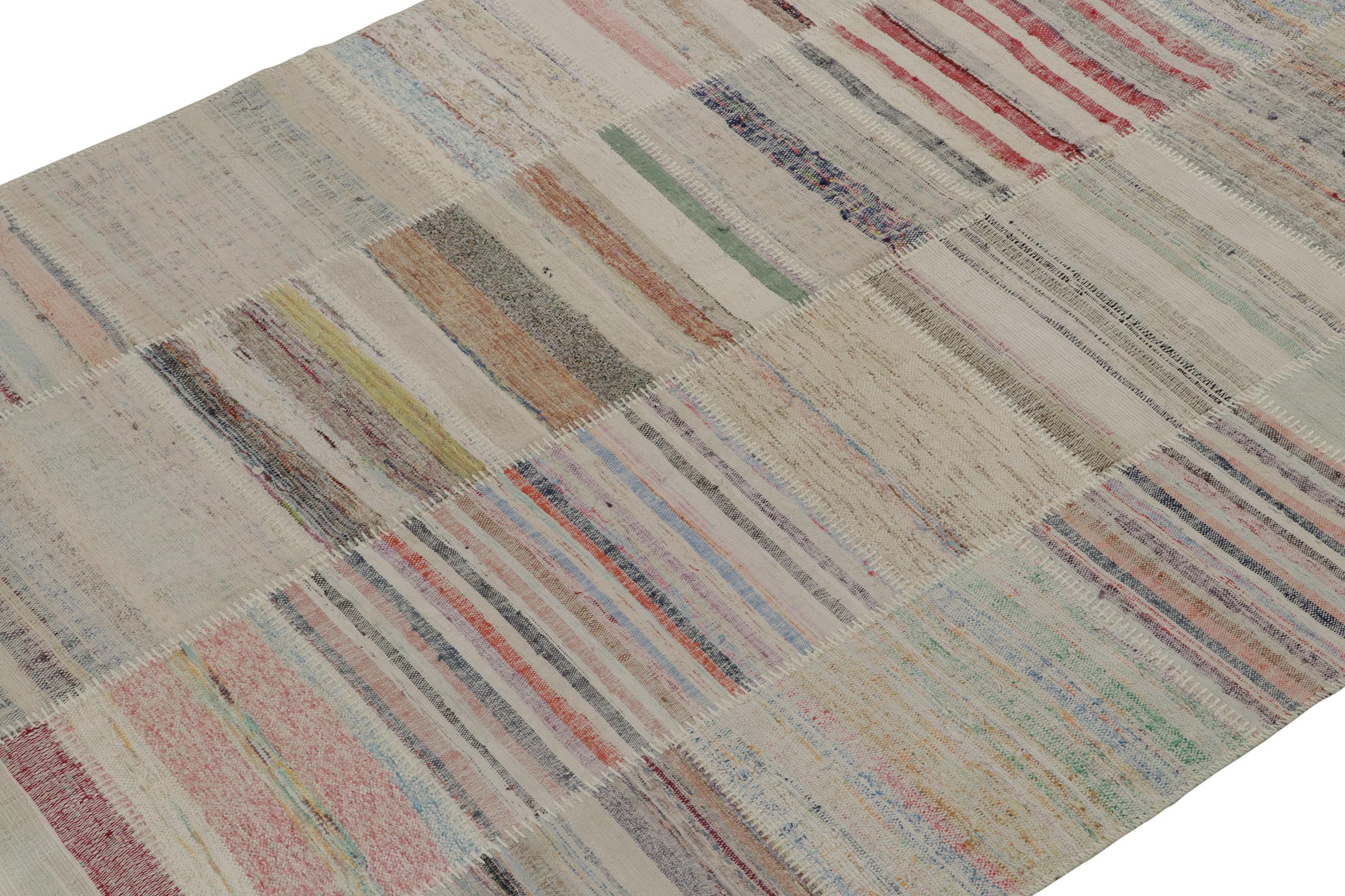 Turkish Rug & Kilim’s Patchwork Kilim in Polychromatic Stripes For Sale
