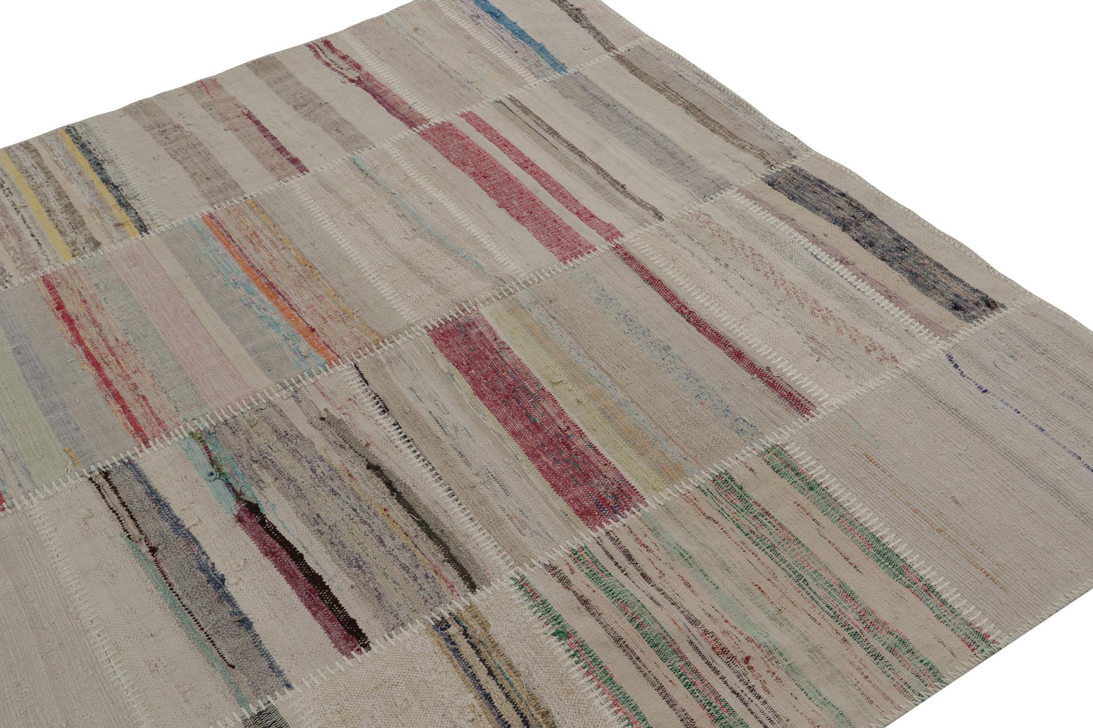 Hand-Knotted Rug & Kilim’s Patchwork Kilim in Polychromatic Stripes For Sale