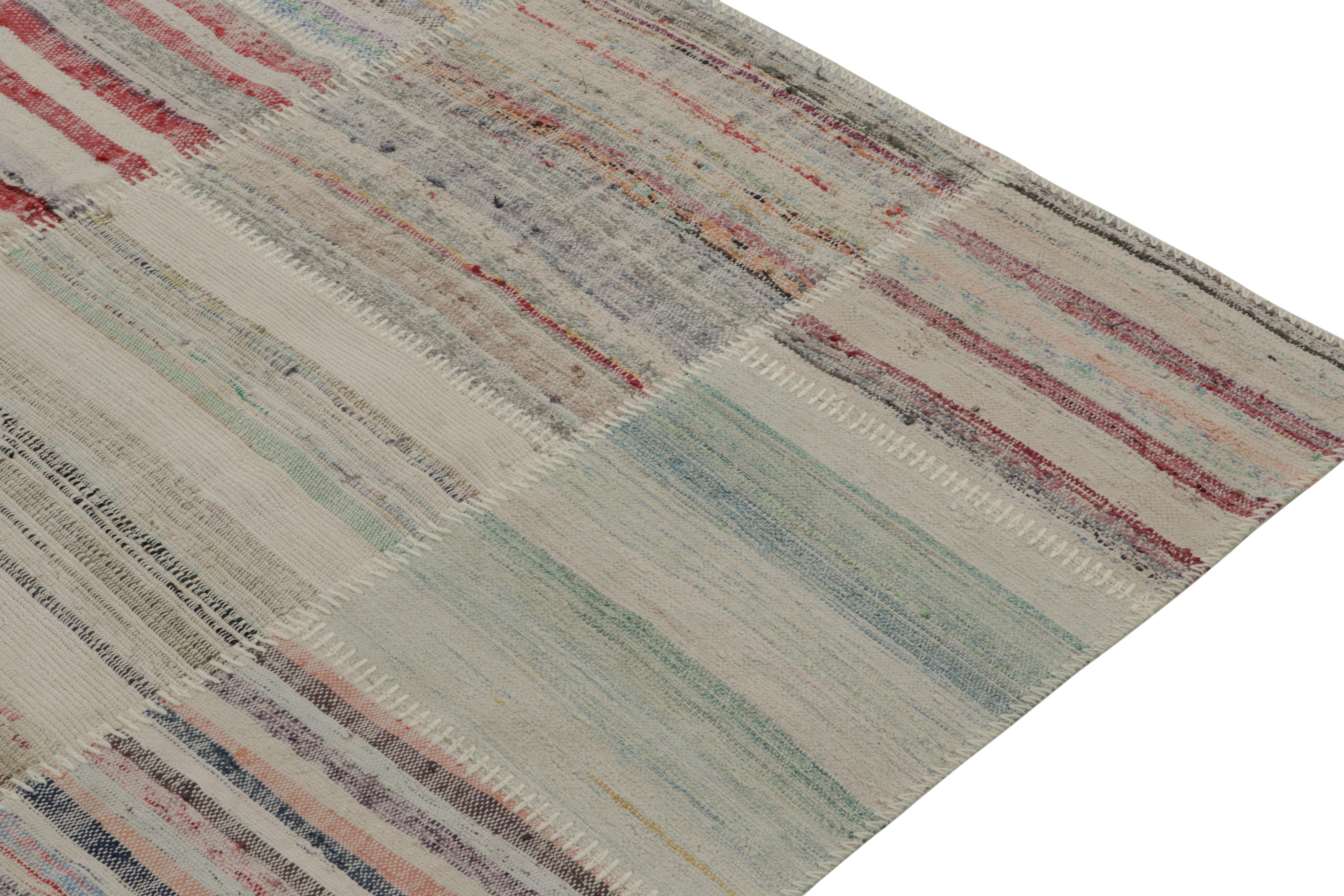 Hand-Knotted Rug & Kilim’s Patchwork Kilim in Polychromatic Stripes For Sale
