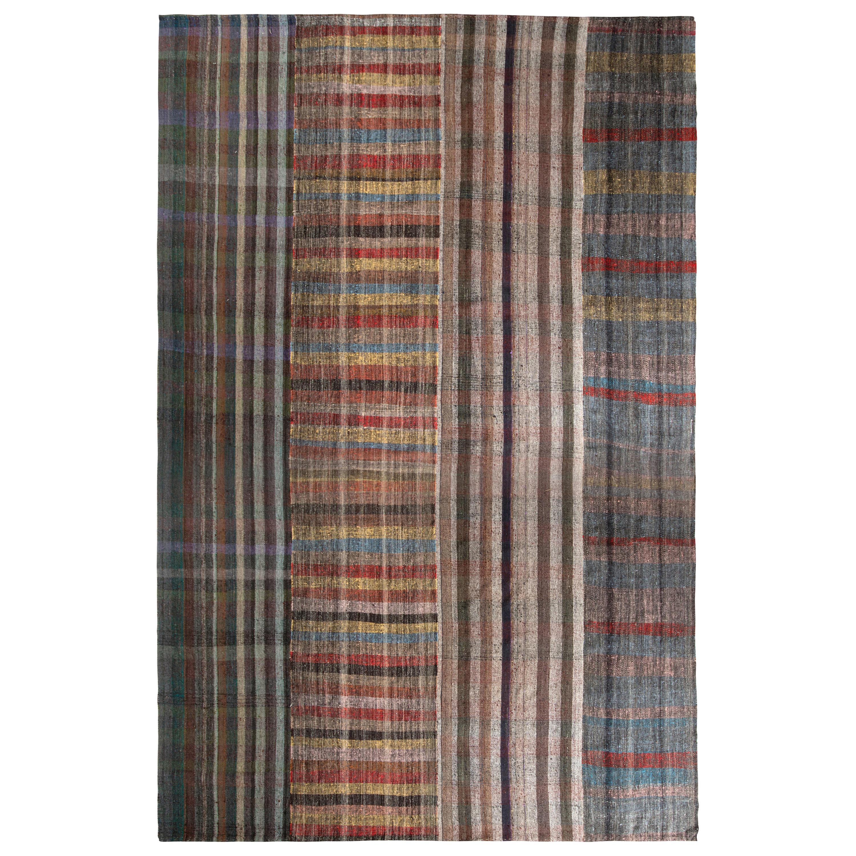 Tappeto Rug 
Kilim Patchwork Kilim in beige-marrone con motivi a strisce multicolore in vendita