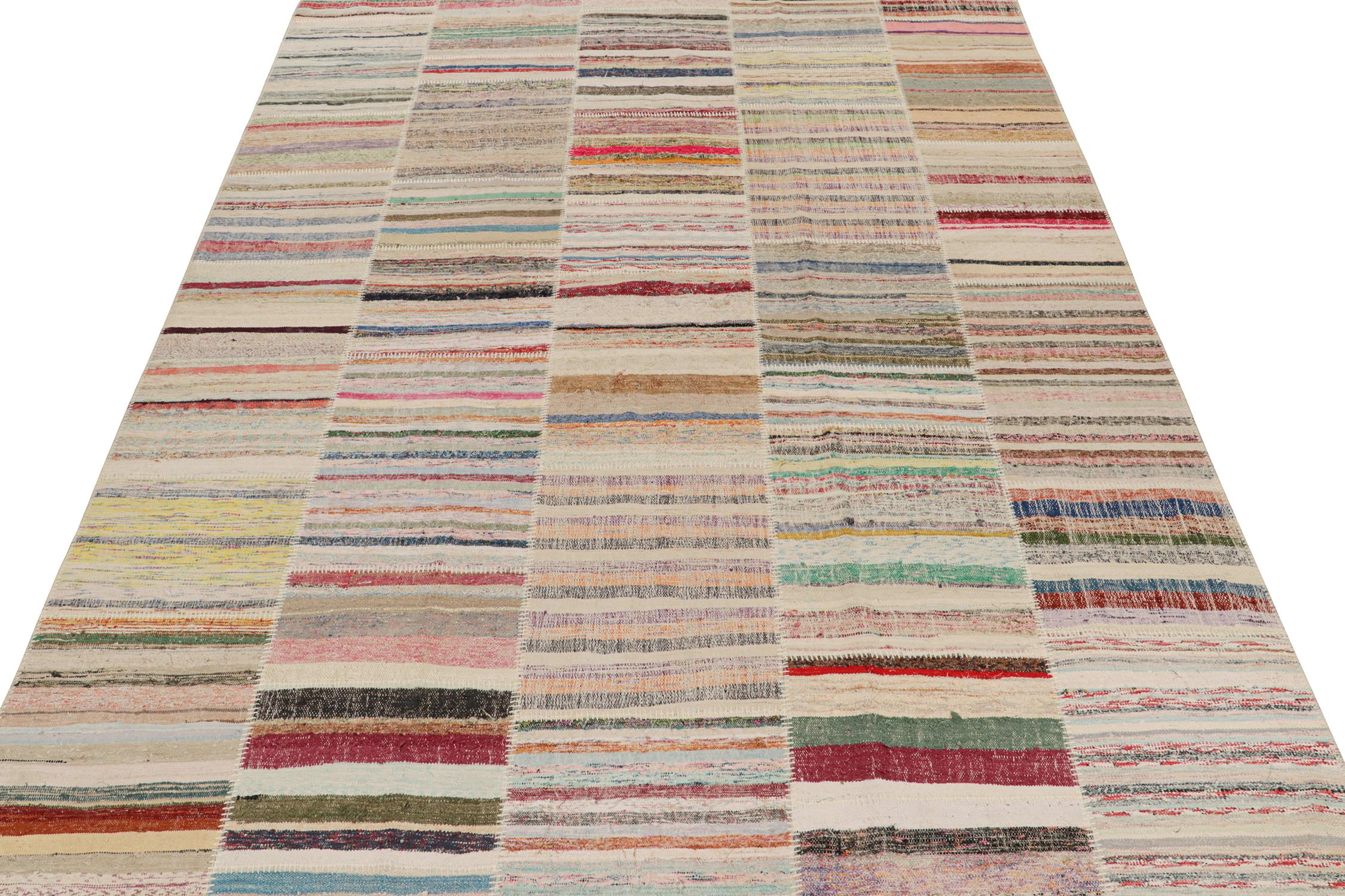 Modern Rug & Kilim’s Patchwork Kilim Rug in Polychromatic Stripes For Sale