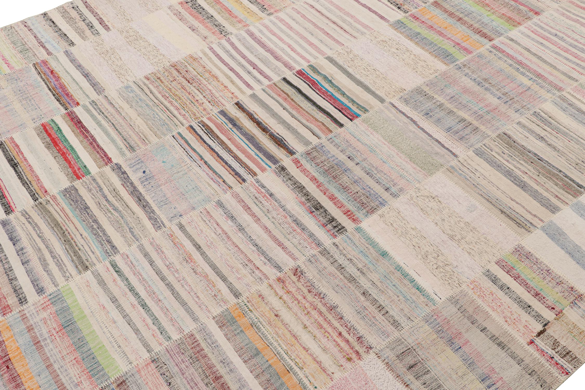 Modern Rug & Kilim’s Patchwork Kilim Rug in Polychromatic Stripes For Sale