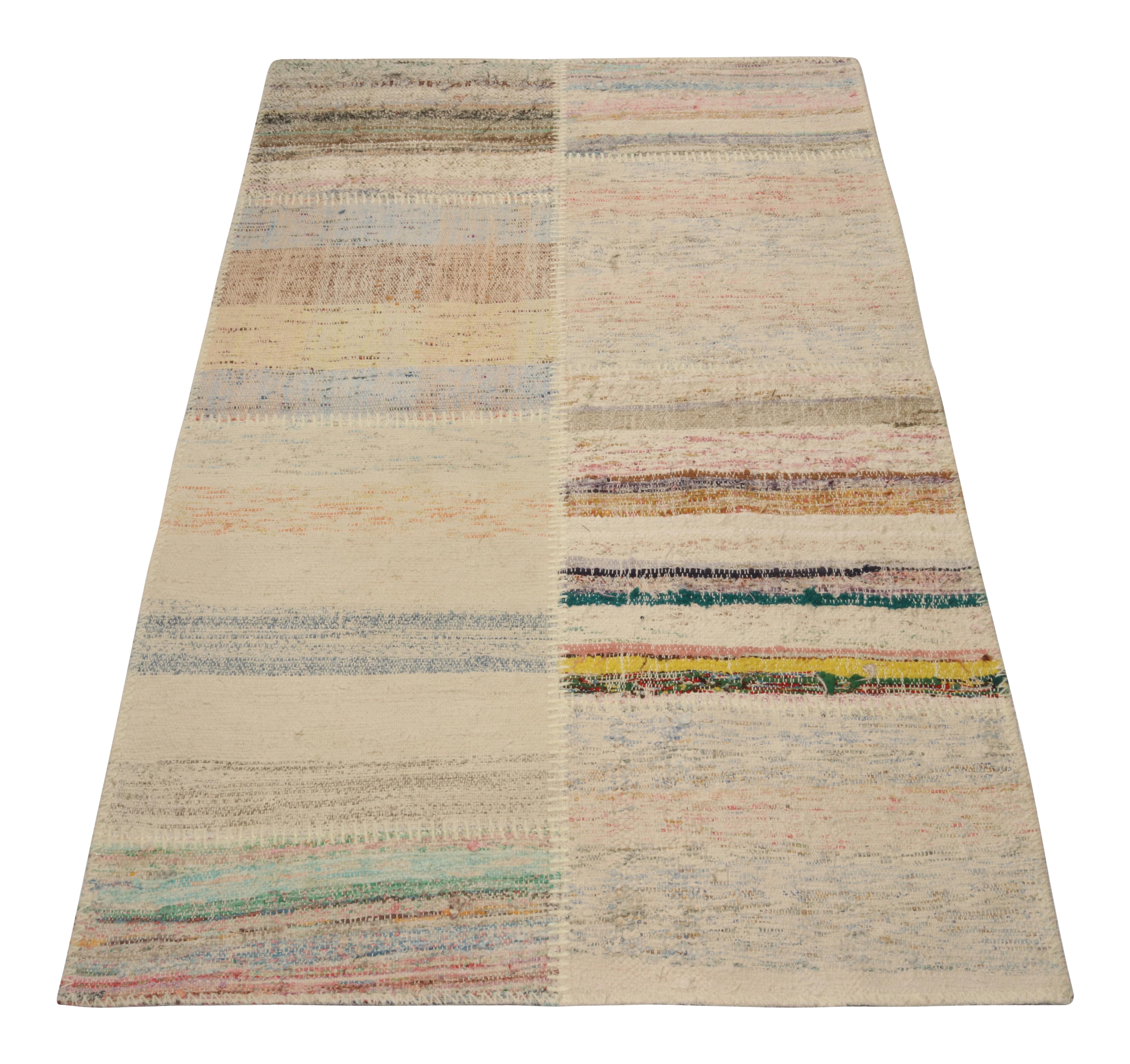 Modern Rug & Kilim’s Patchwork Kilim Rug in Polychromatic Stripes For Sale