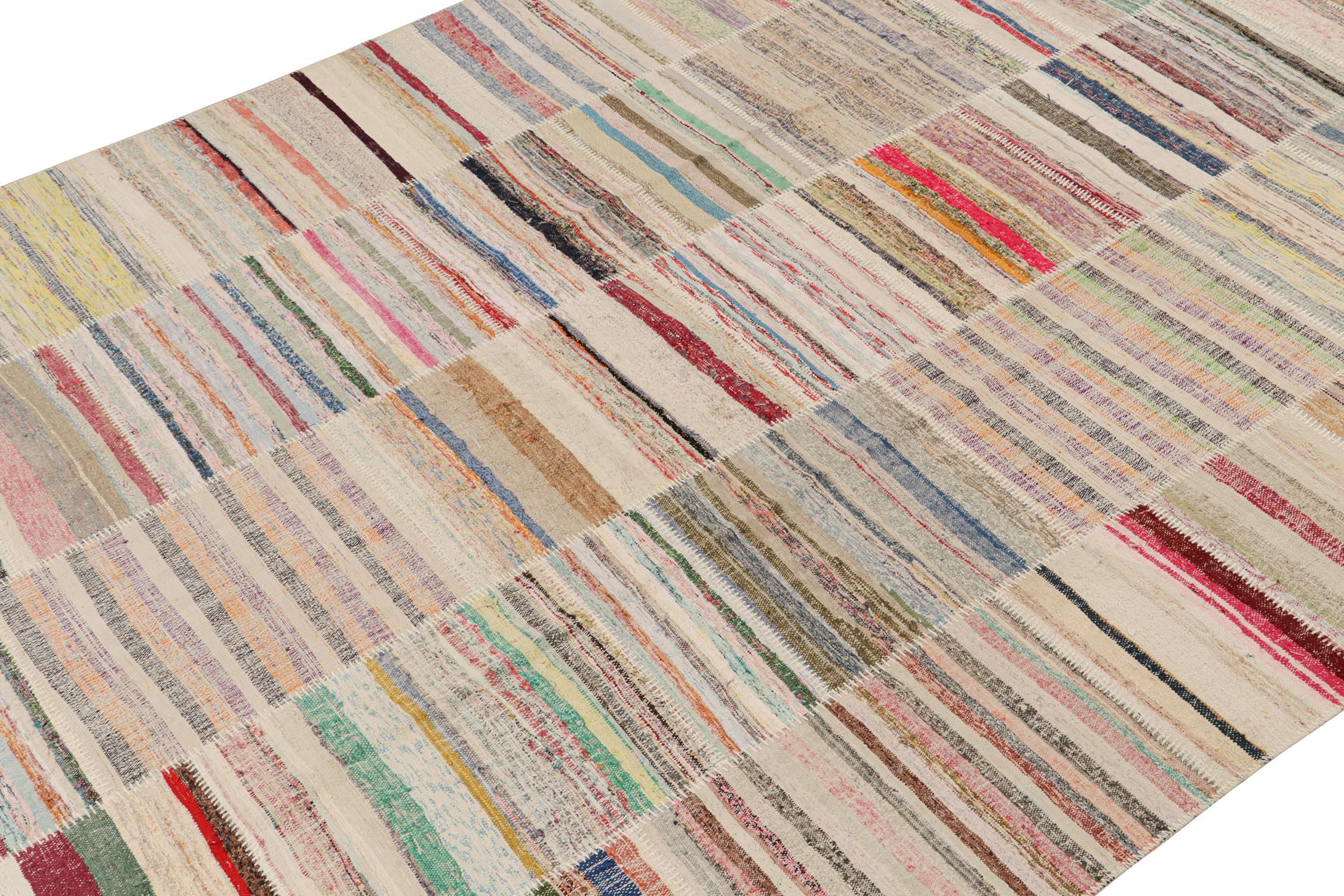Turkish Rug & Kilim’s Patchwork Kilim Rug in Polychromatic Stripes For Sale