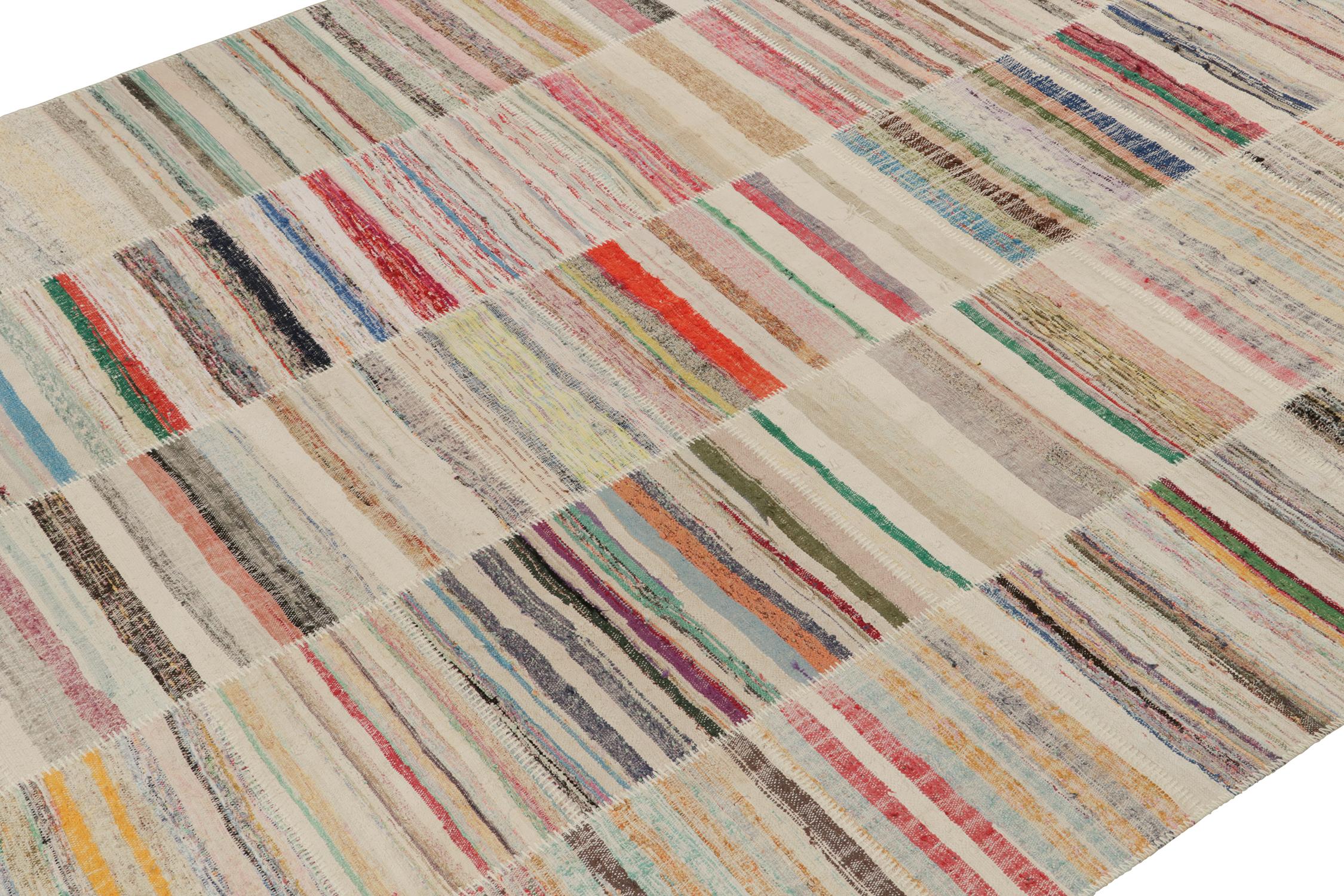 Turkish Rug & Kilim’s Patchwork Kilim Rug in Polychromatic Stripes For Sale